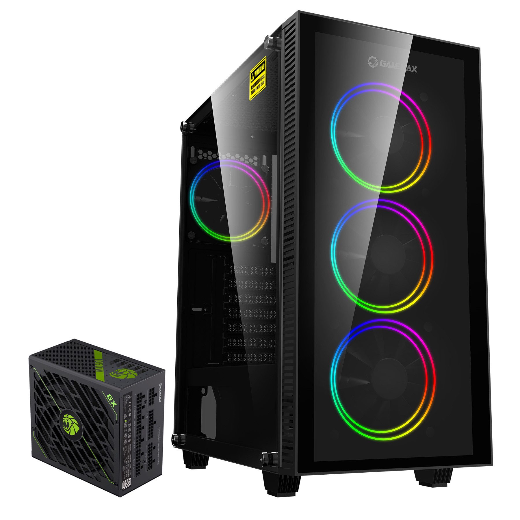 GAMEMAX Gaming-Gehäuse Draco XD Midi-Tower 1x USB 3.0 + 1x USB 2.0, HD-Audio, 1050W 80+ Platinum Netzteil vorinstalliert