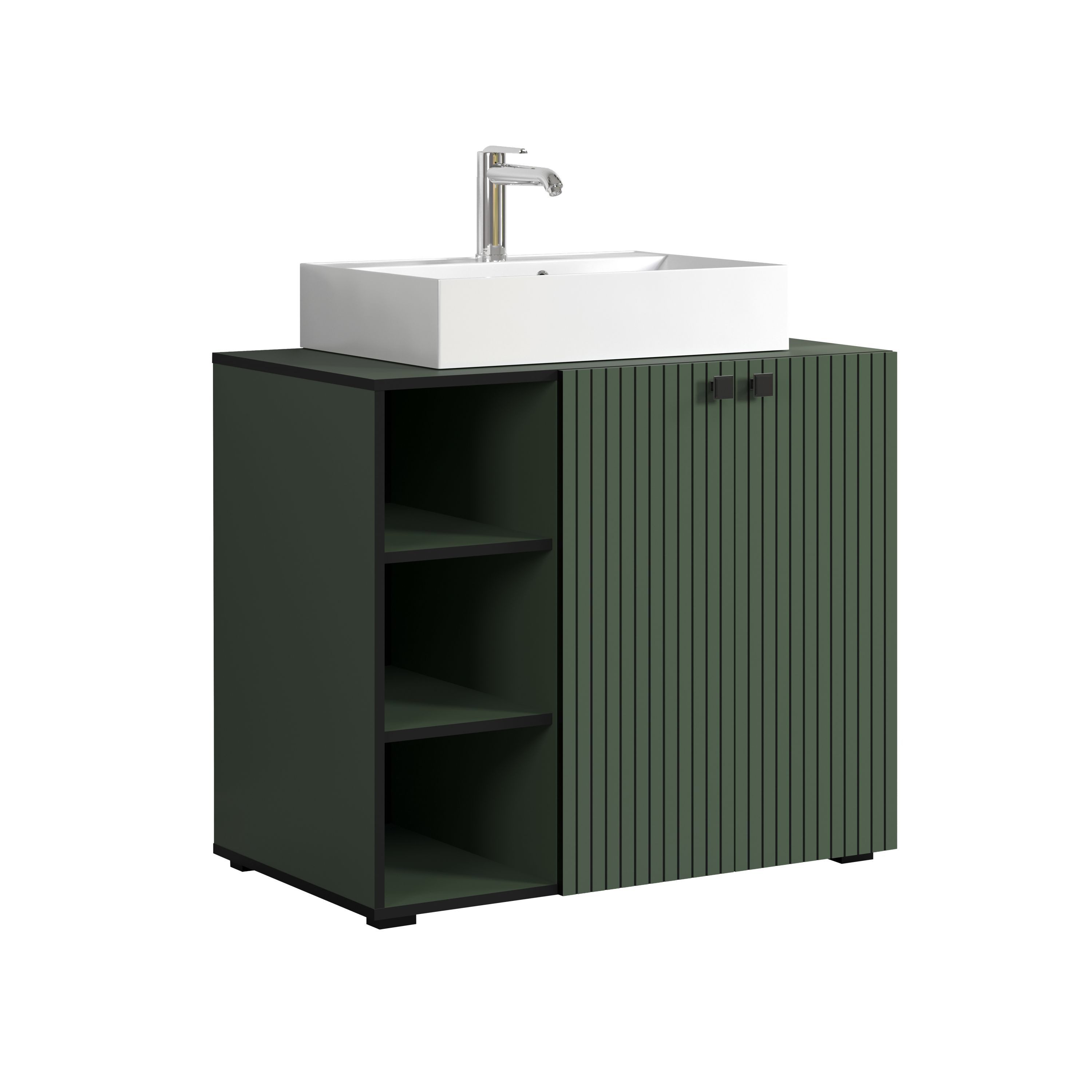 trendteam Waschbeckenunterschrank inkl.Waschbecken, Grün Melamin & Schwarz B/H/T:90/79/53cm