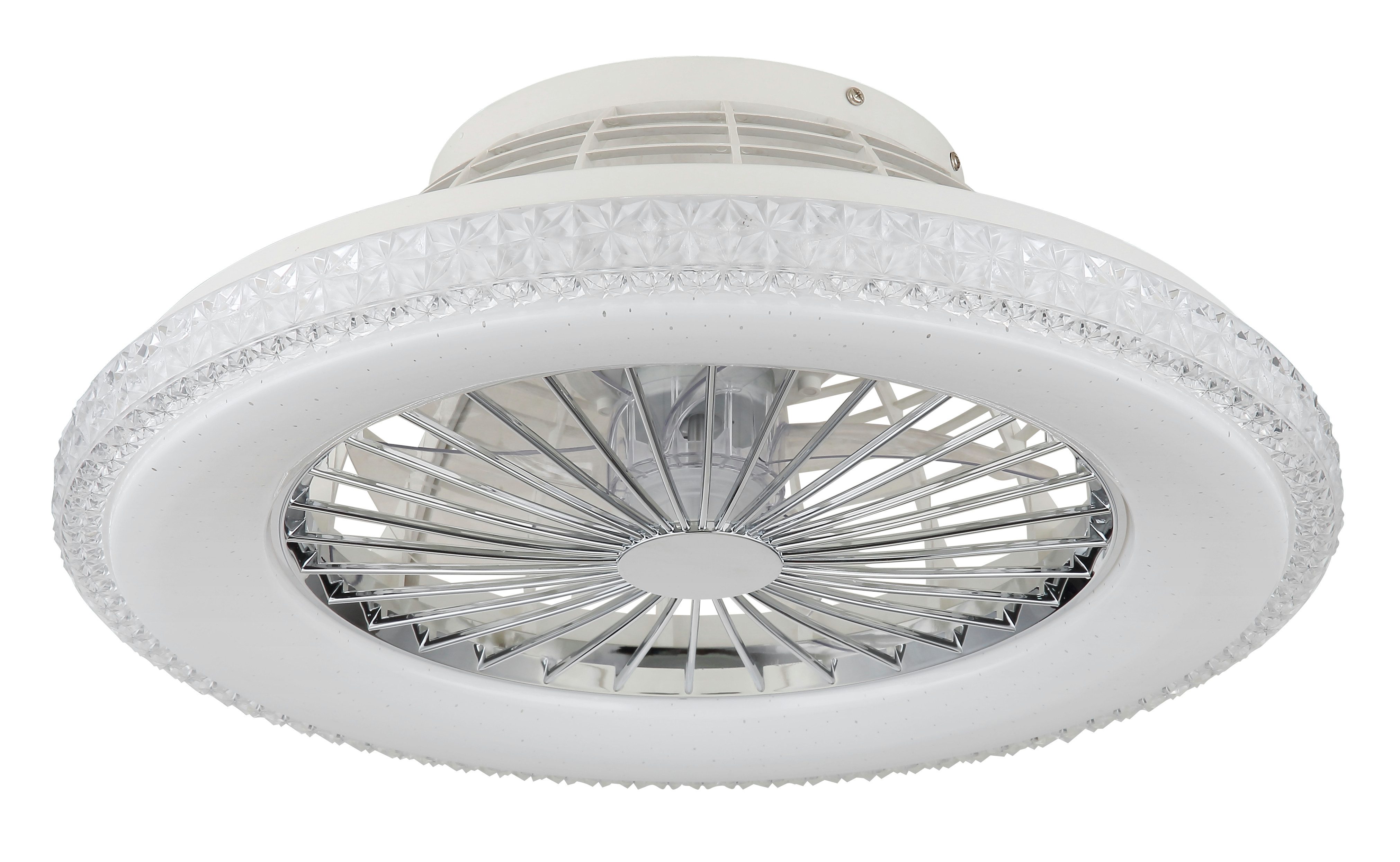 GLOBO LIGHTING Deckenleuchte CORUSSO, Dimmfunktion, Fernbedienung, Infrarot inkl., Memoryfunktion, Nachtlichtfunktion, Timerfunktion, Ventilatorfunktion, mehrere Helligkeitsstufen, LED fest integriert, Ventilator /Schlafzimmer / Wohnbereich /Arbeitszimmer / verchromt rund