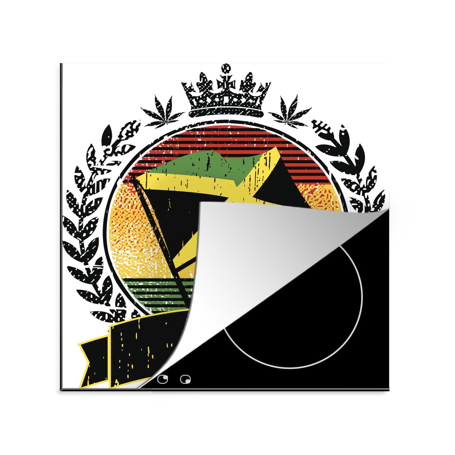MuchoWow Herdblende-/Abdeckplatte Ein Reggae-Emblem mit der Flagge von Jamaika, Vinyl, (1 tlg), 78x78 cm, Ceranfeldabdeckung, Arbeitsplatte für küche