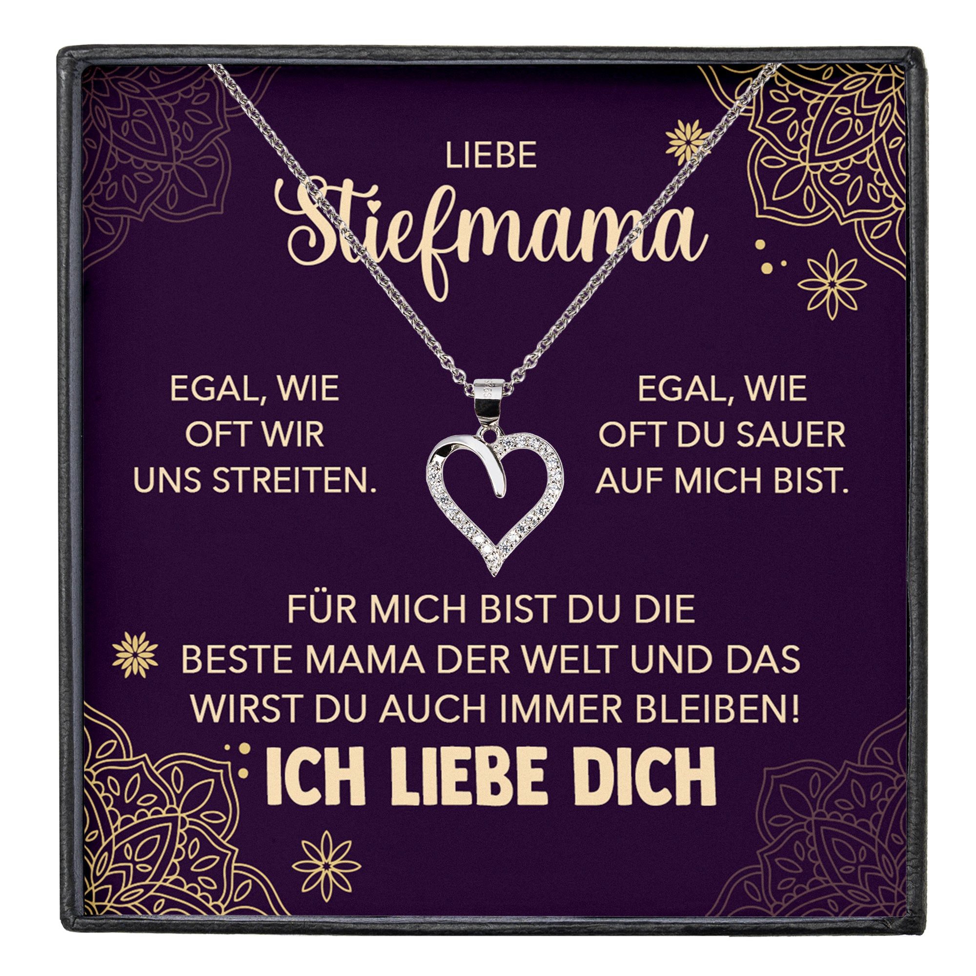 Schmuckset Stiefmama Geschenk Muttertag Bonus-Mama Herz Halskette Geburtstag
