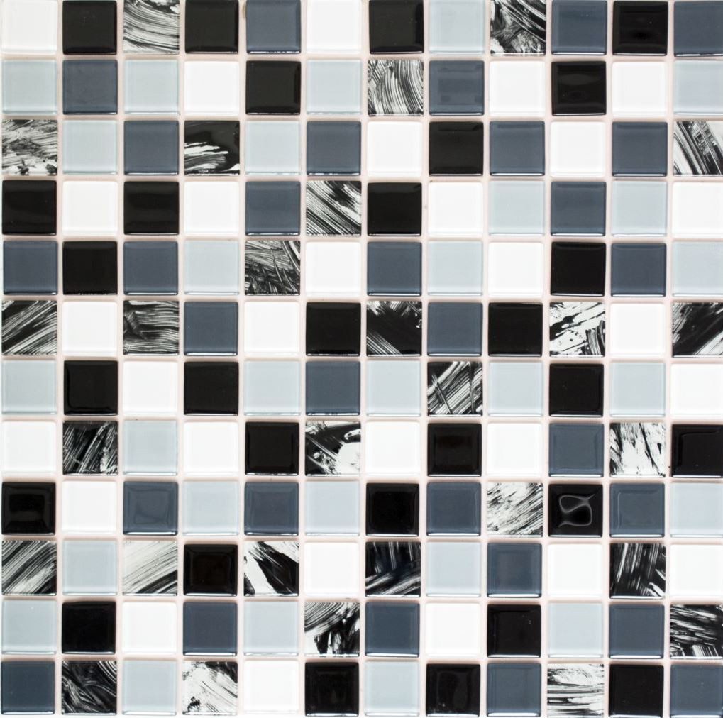 Mosani Mosaikfliesen 10 St. selbst­kle­bende Glasmosaik Wandfliesen schwarz weiss grau, Set, 10-teilig 0,9m², Spritzwasserbereich geeignet, Küchenrückwand Spritzschutz