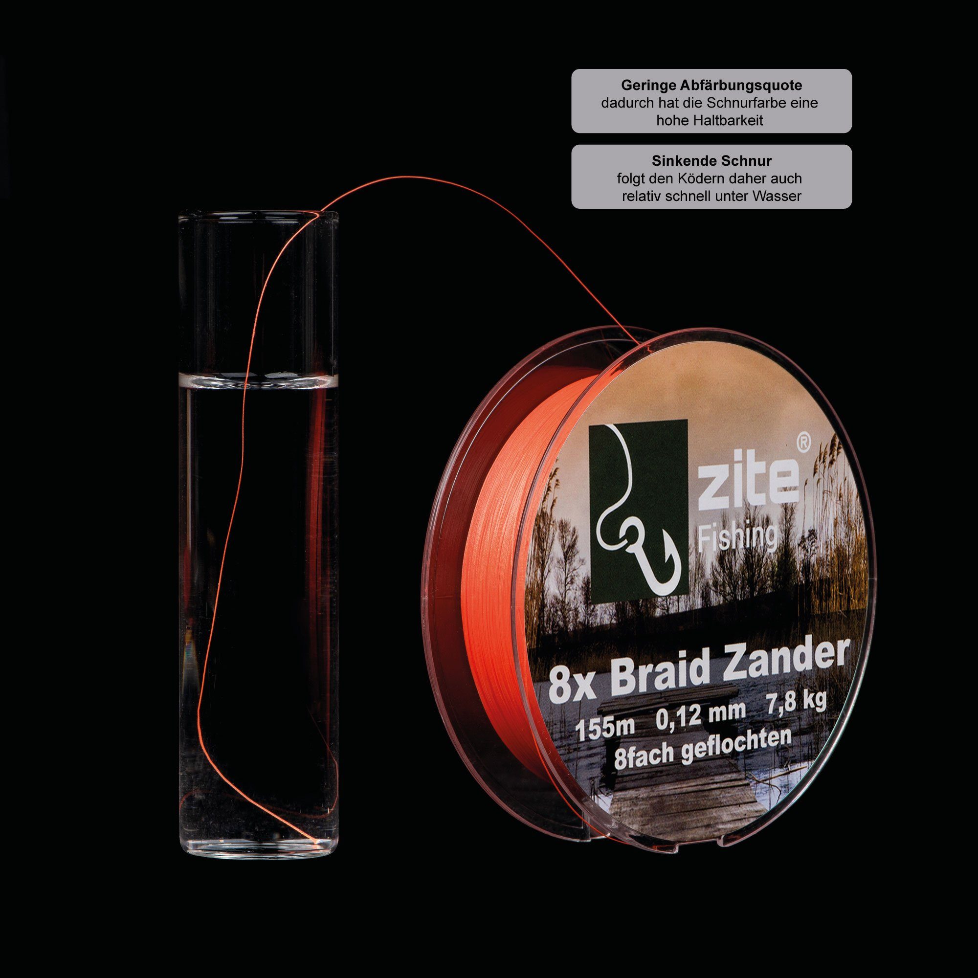 Zite Angelschnur 8-fach geflochten - 155m Angelsehne 0,12mm - Barsch, Hecht & Zander