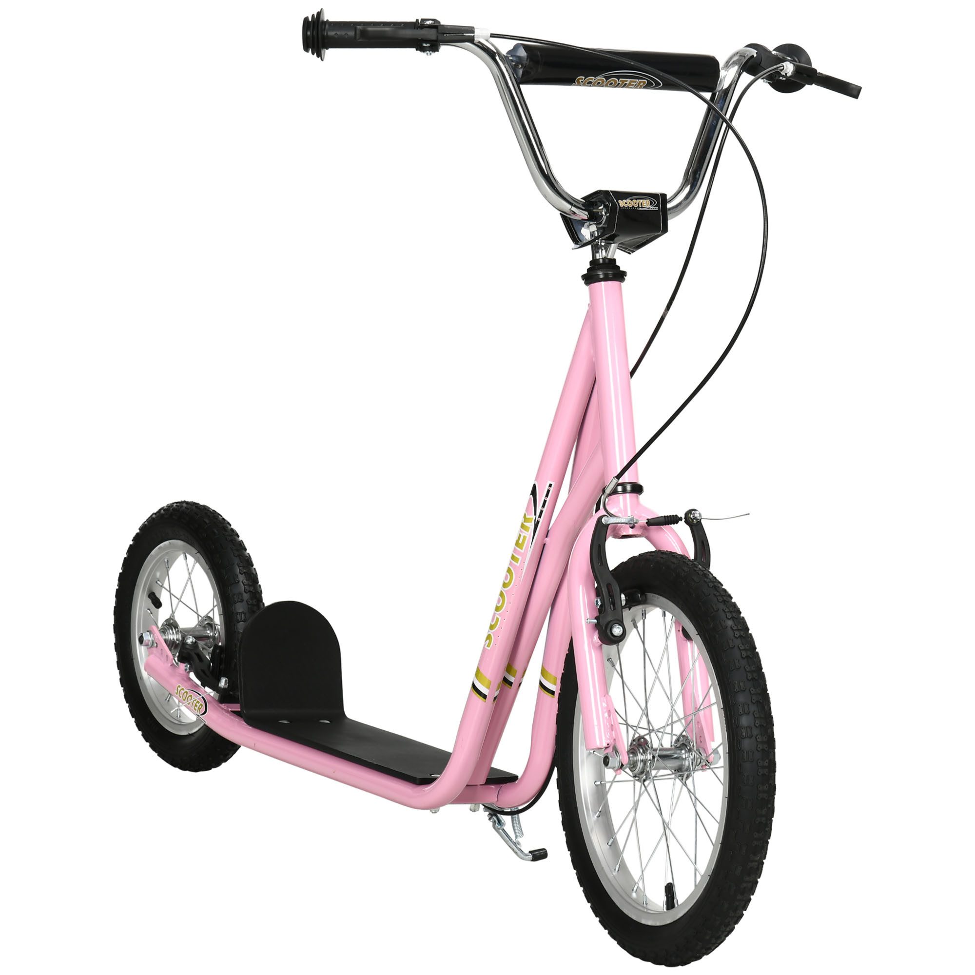 HOMCOM Cityroller Roller Kinderroller mit Luftreifen Handbremse, 16 Zoll Tretroller, 0 km/h, (Tretroller, 1 tlg., Kinderroller), für Außenbereich, Rosa