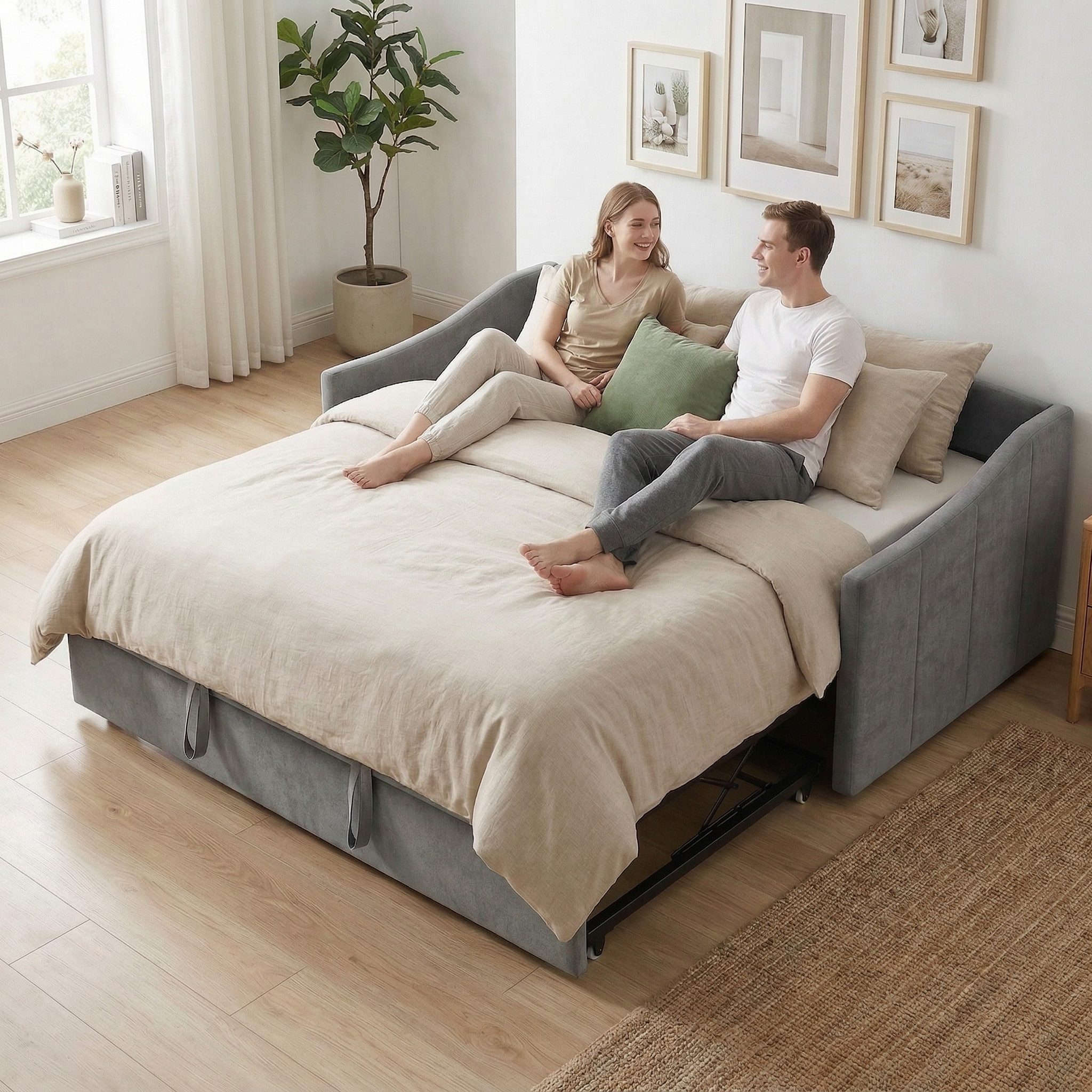 Furnishings Home Polsterbett Daybett Tagesbett Ausziehbett (1 tlg), Schlafsofa, Mit Unterbett, 90x200 cm/180x200 cm, Lattenrost, Samt