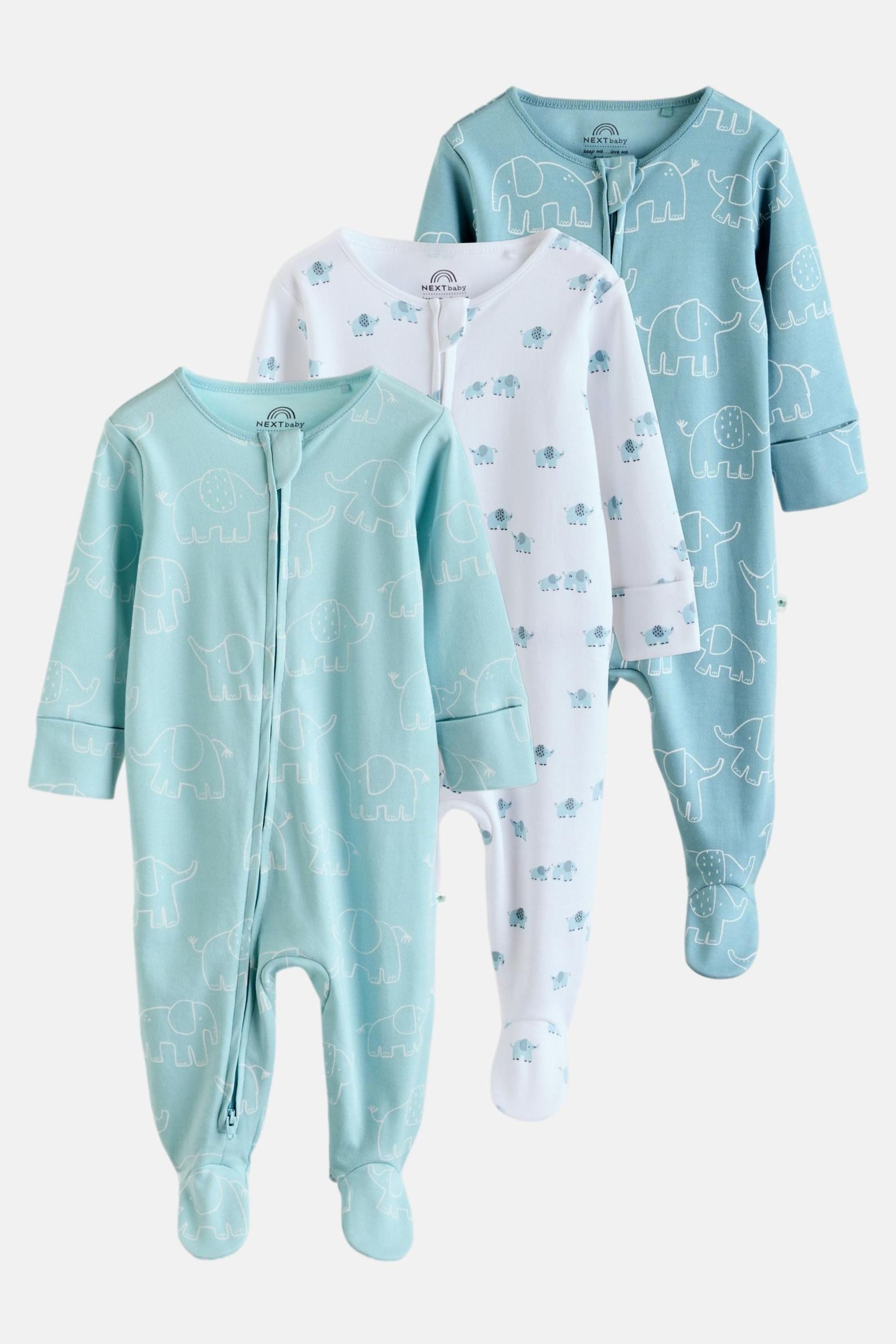 Next Schlafoverall 3er-Pack Baby Schlafanzüge, Elefant/linear (3-tlg)