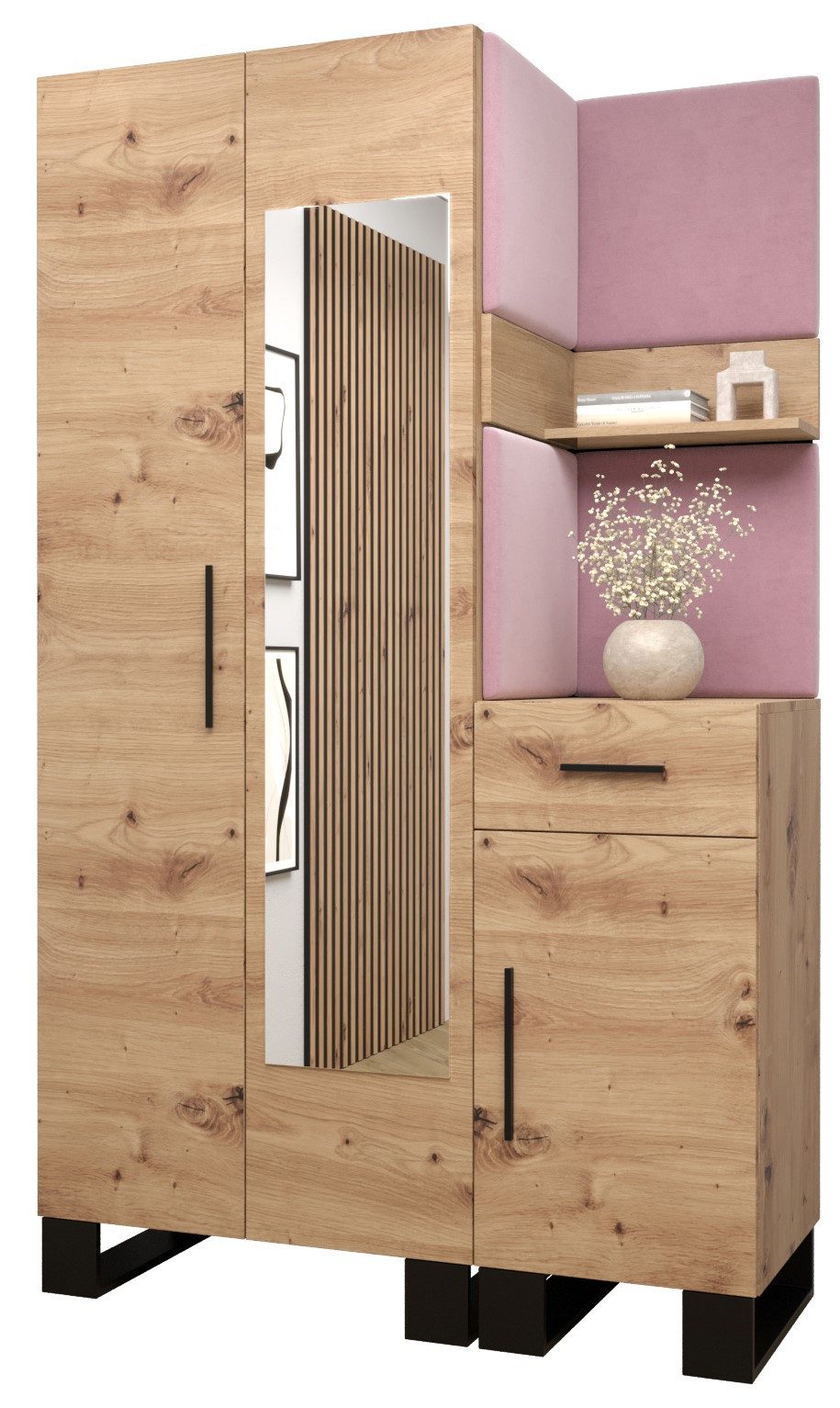 ABIKS MÖBEL Garderoben-Set ARTIN Set 16 Garderobe mit gepolsterten Paneelen, Industriell Design