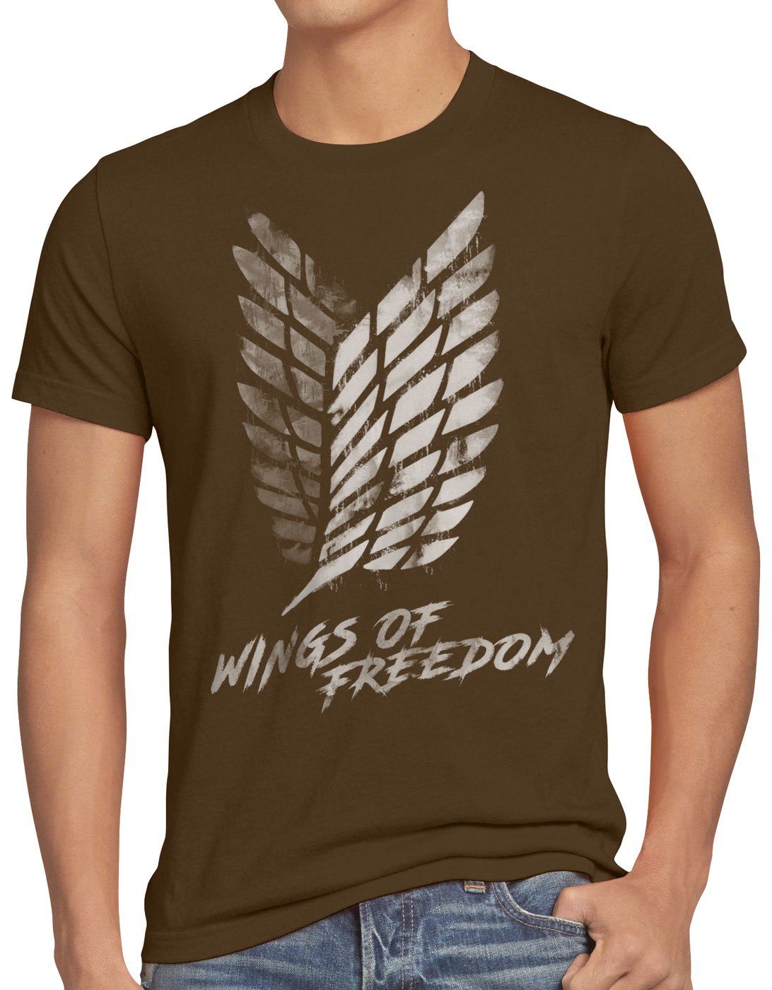 style3 Print-Shirt Herren T-Shirt Wings of Freedom aot attack aufklärungstruppe on titan braun