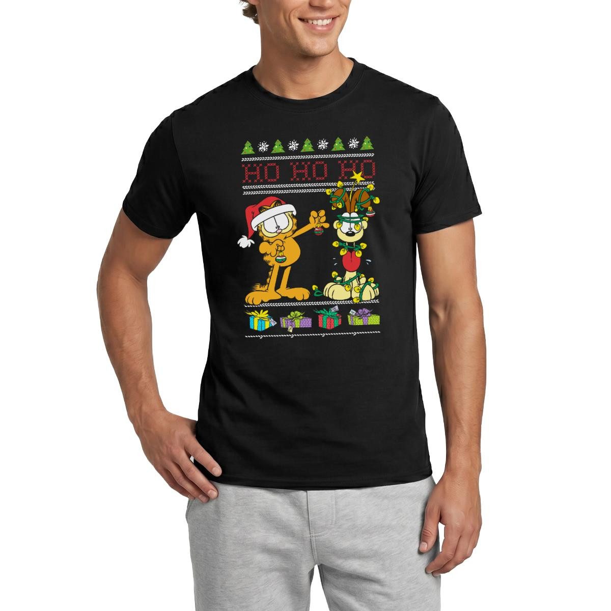 T-Shirt Garfield Und Odie Hohoho Ugly Christmas Weihnachten Männer T-Shirt