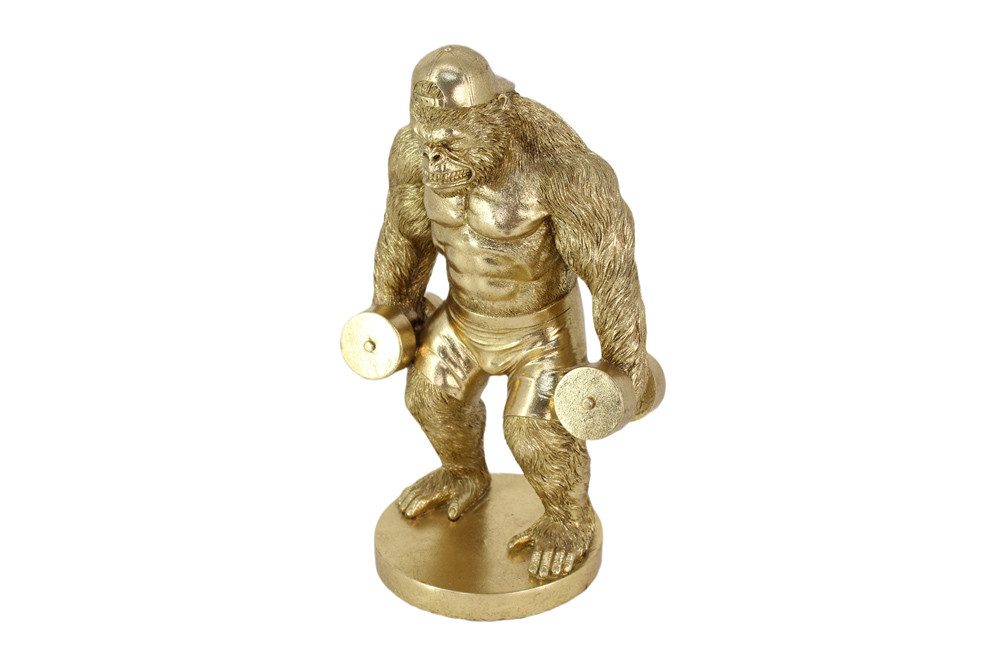 riess-ambiente Tierfigur KING APE 30cm gold - Gorilla mit Hantel, urban, handgefertigt, Deko (Einzelartikel, 1 St), Moderne Skulptur - ideal als Blickfang auf Sideboards oder Regalen