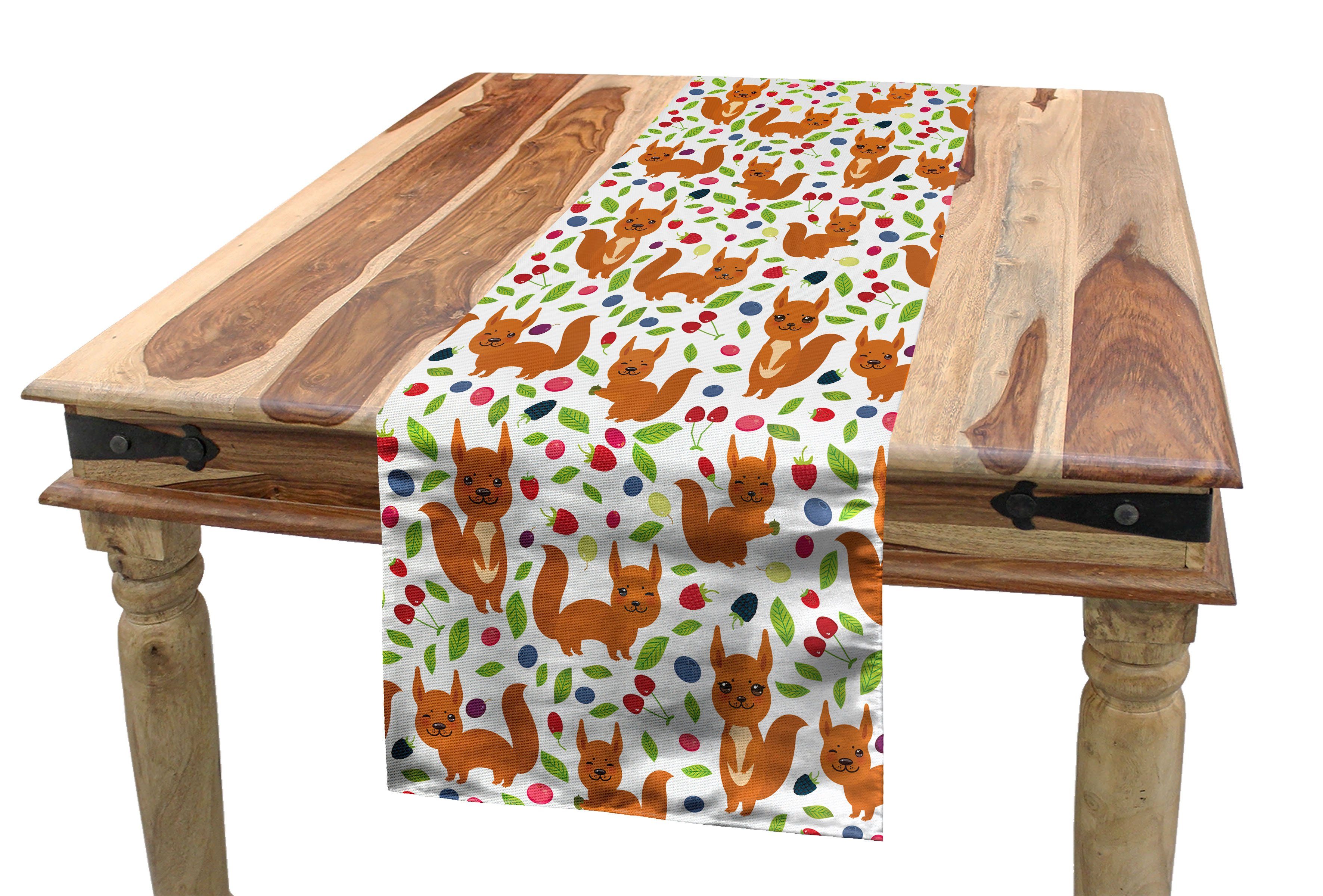 Abakuhaus Tischläufer Esszimmer Küche Rechteckiger Dekorativer Tischläufer, Eichhörnchen Exotische Beeren Blätter
