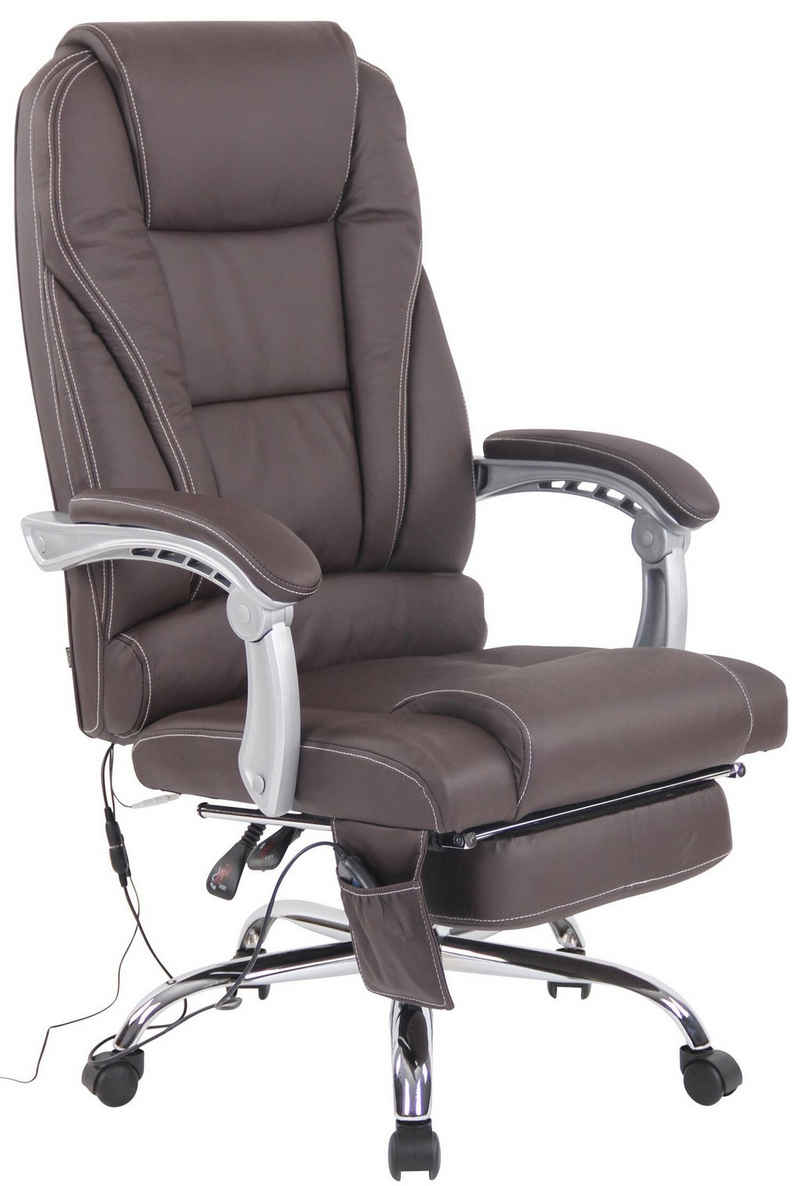 TPFLiving Bürostuhl Pacira mit Massagefunktion - höhenverstellbar und 360° drehbar (Schreibtischstuhl, Drehstuhl, Chefsessel, Bürostuhl XXL), Gestell: Metall chrom - Sitzfläche: Echtleder braun