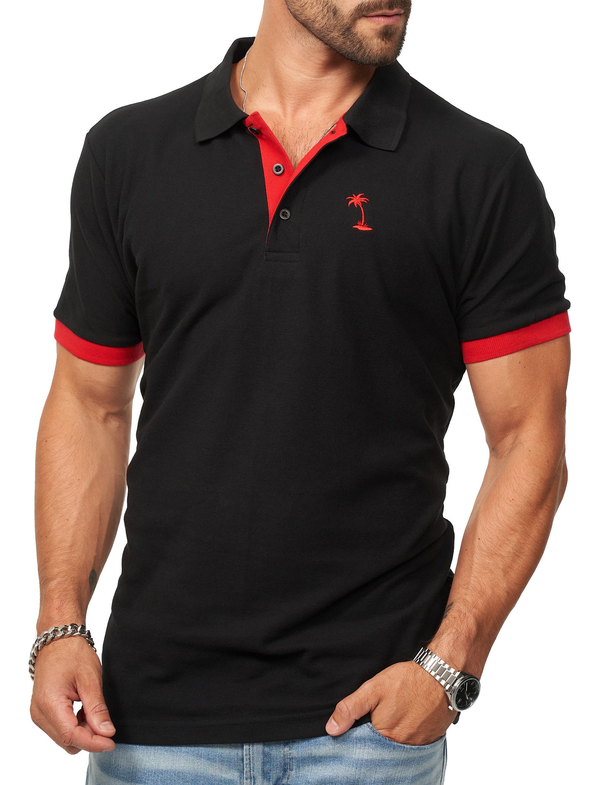 DAILY COTTON Poloshirt in Kurzarm als Freizeit Polo T-Shirt - Polo-Hemd für Herren (1-tlg) Männer Polohemd im Regular-Fit in Piqué-Qualität mit Palmen-Logo