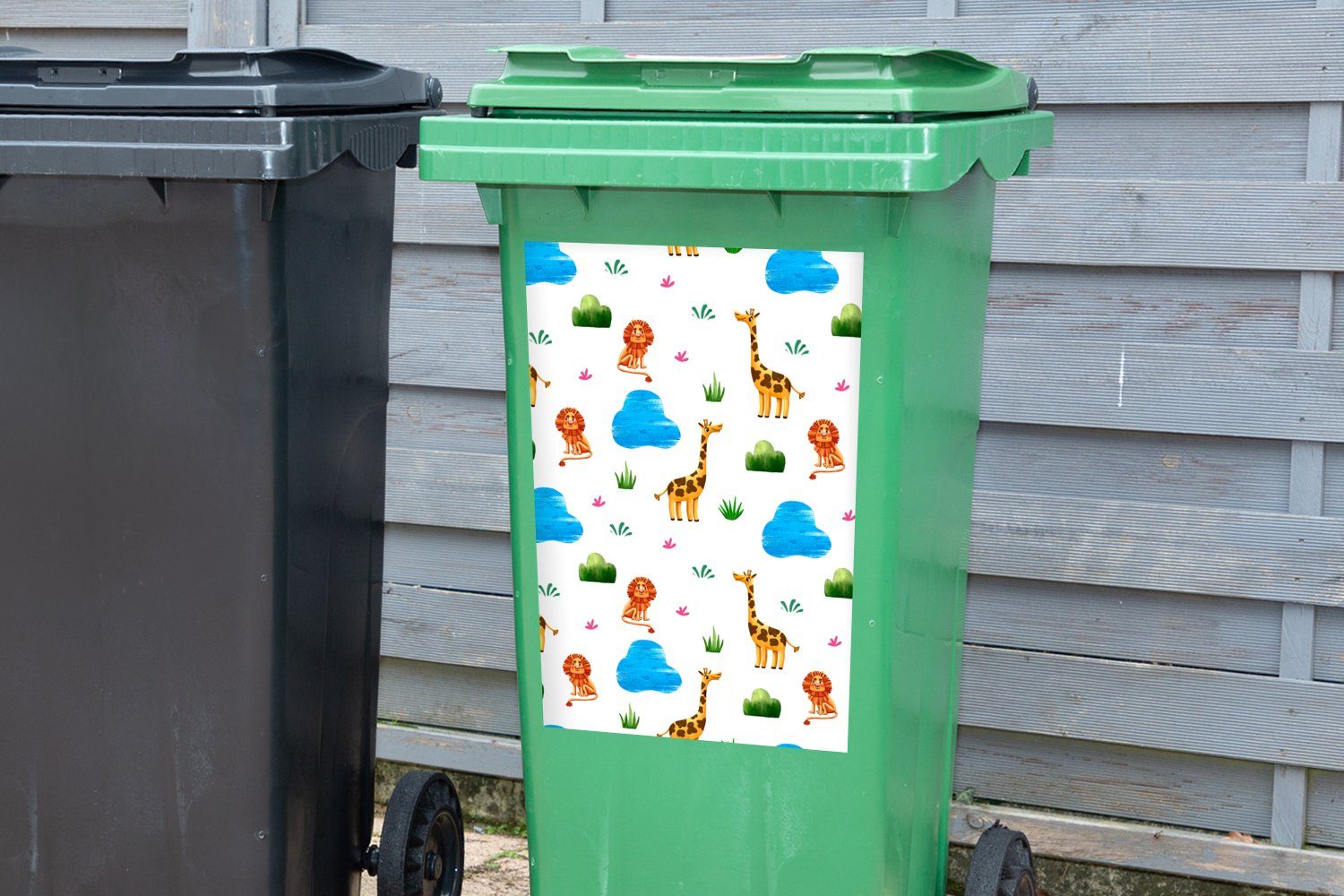 MuchoWow Wandsticker Löwe Container, (1 Mülleimer-aufkleber, - Tiere - Vorlage - Sticker, Mülltonne, Abfalbehälter Giraffe St)