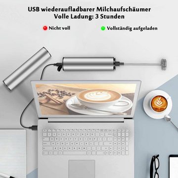 Gontence Milchaufschäumer Handheld Kaffeeaufschäumer USB Wiederaufladbare Schaummaschine, Bubbler Schneebesen für Latte Cappuccino Heiße Schokolade (USB)
