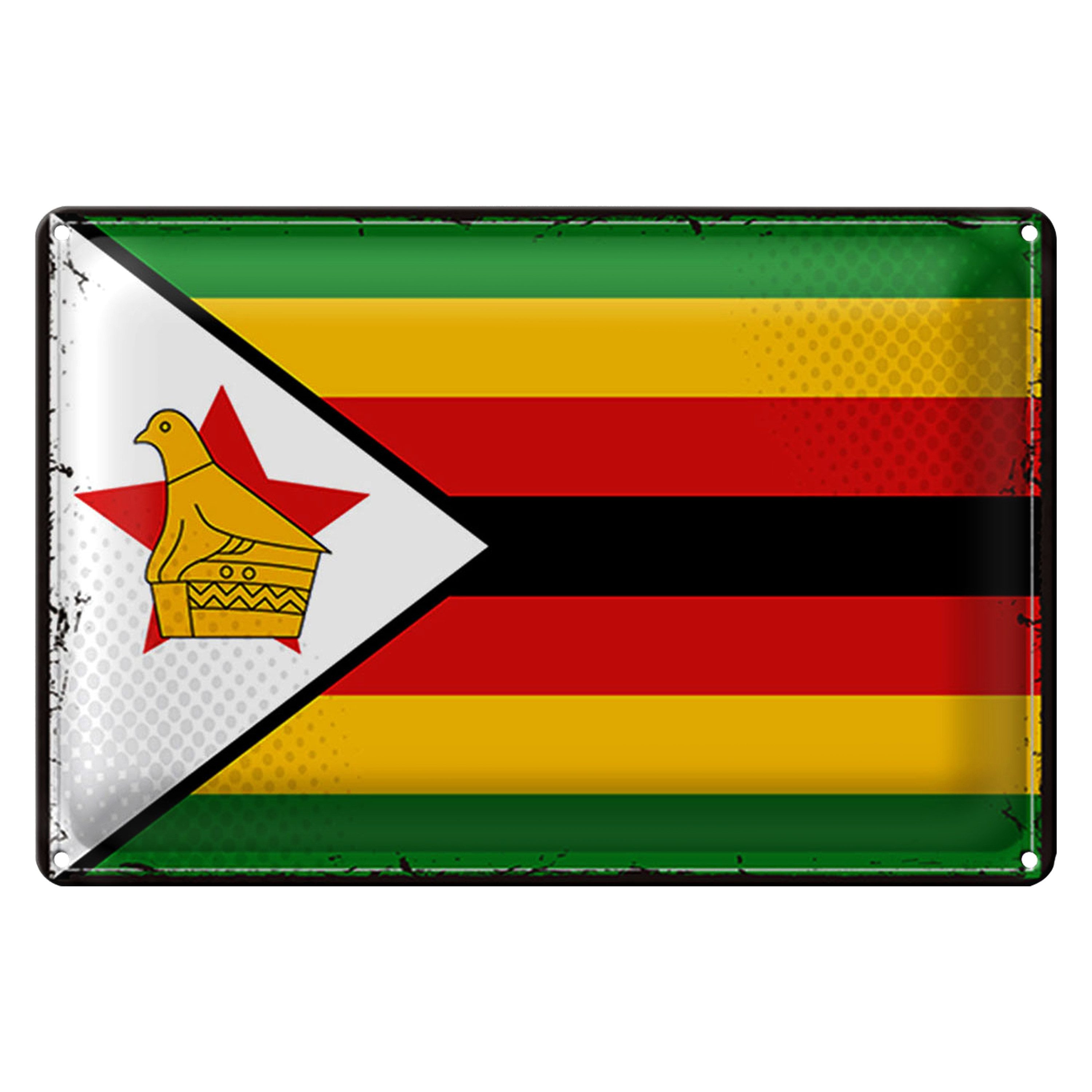Roomando Metallschild Flagge Simbabwe 40x30cm Retro Flag of Zimbabwe