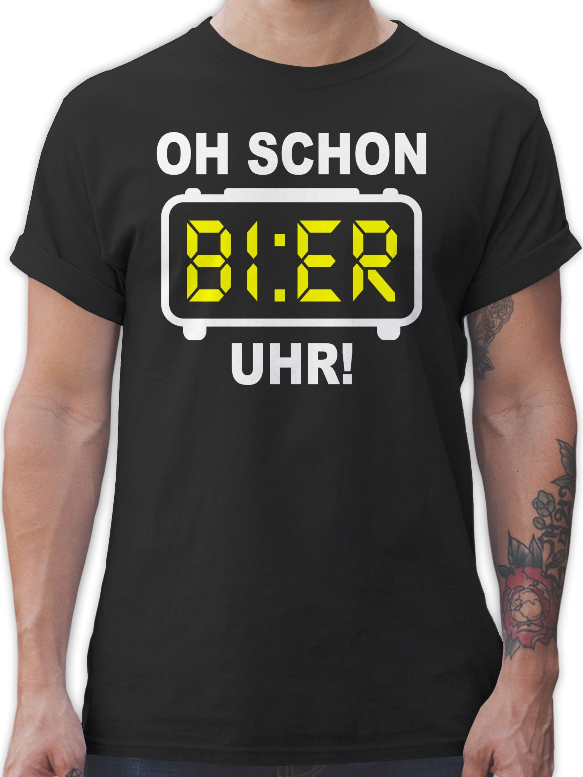 Shirtracer T-Shirt Oh schon Bier Uhr! Weiß Party & Alkohol Herren 01 Schwarz