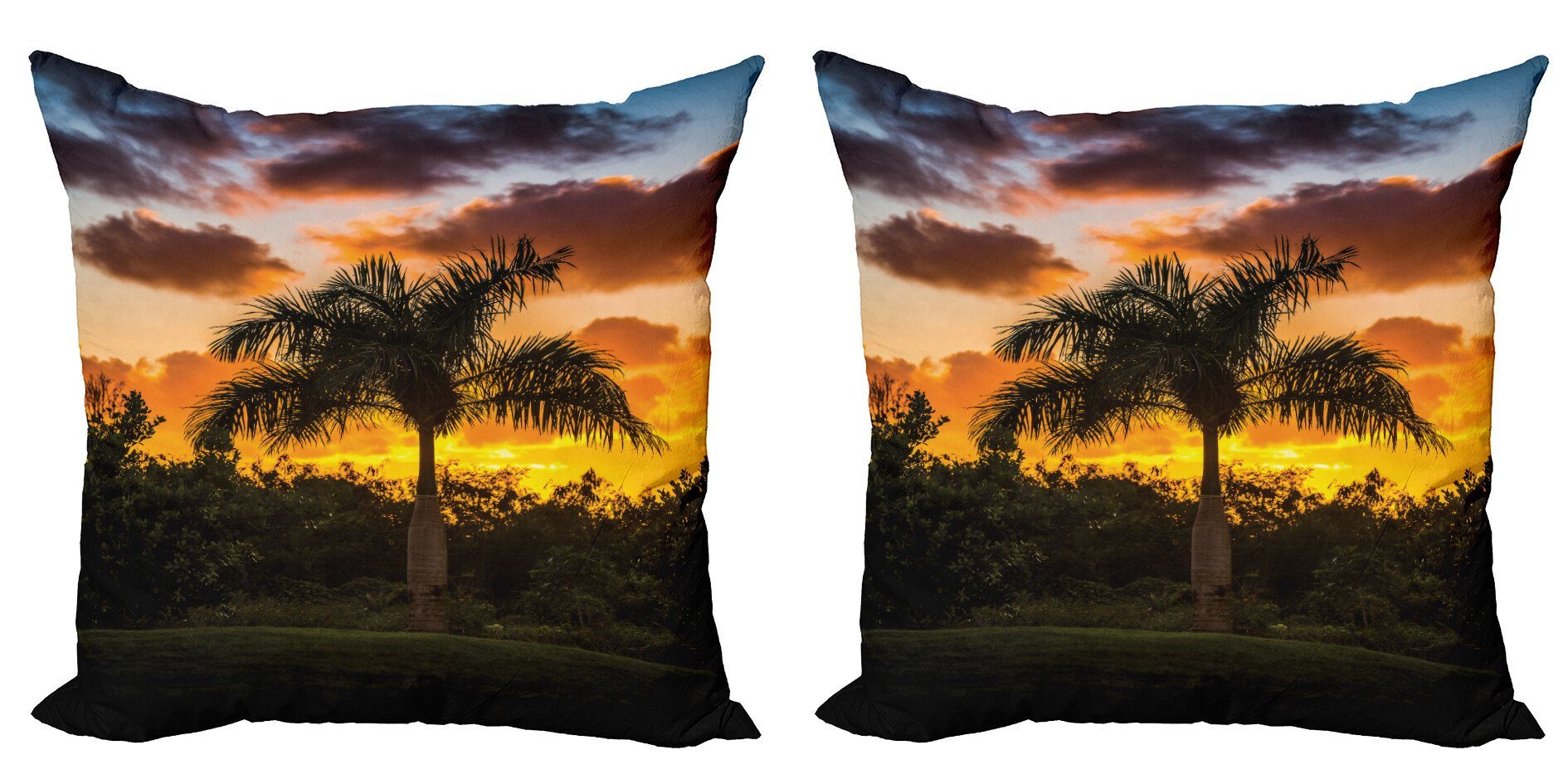 Kissenbezüge Modern Accent Doppelseitiger Digitaldruck, Abakuhaus (2 Stück), Tropisch Exotische Baum am Sonnenuntergang
