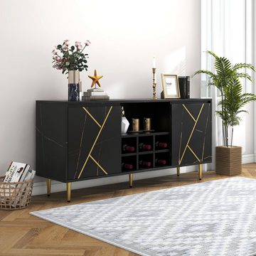 REDOM Sideboard (Eleganter 148x40x70 cm, Großer 200x35x60 cm), modernem Schwarz-Gold-Design