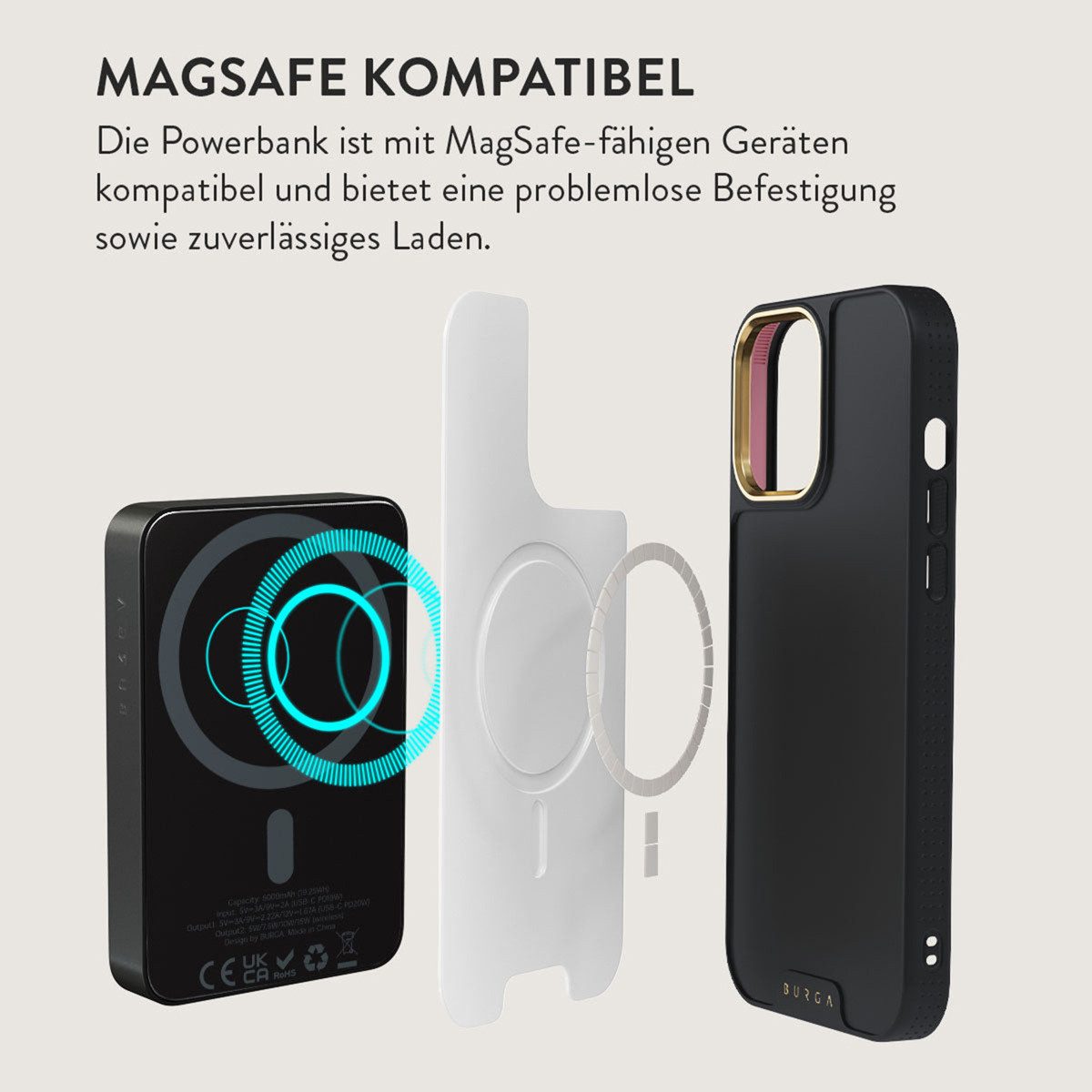 BURGA Burga Magnetische Powerbank 5.000 mAh - MagSafe und Qi2 - Full Glam / Powerbank (1 St)