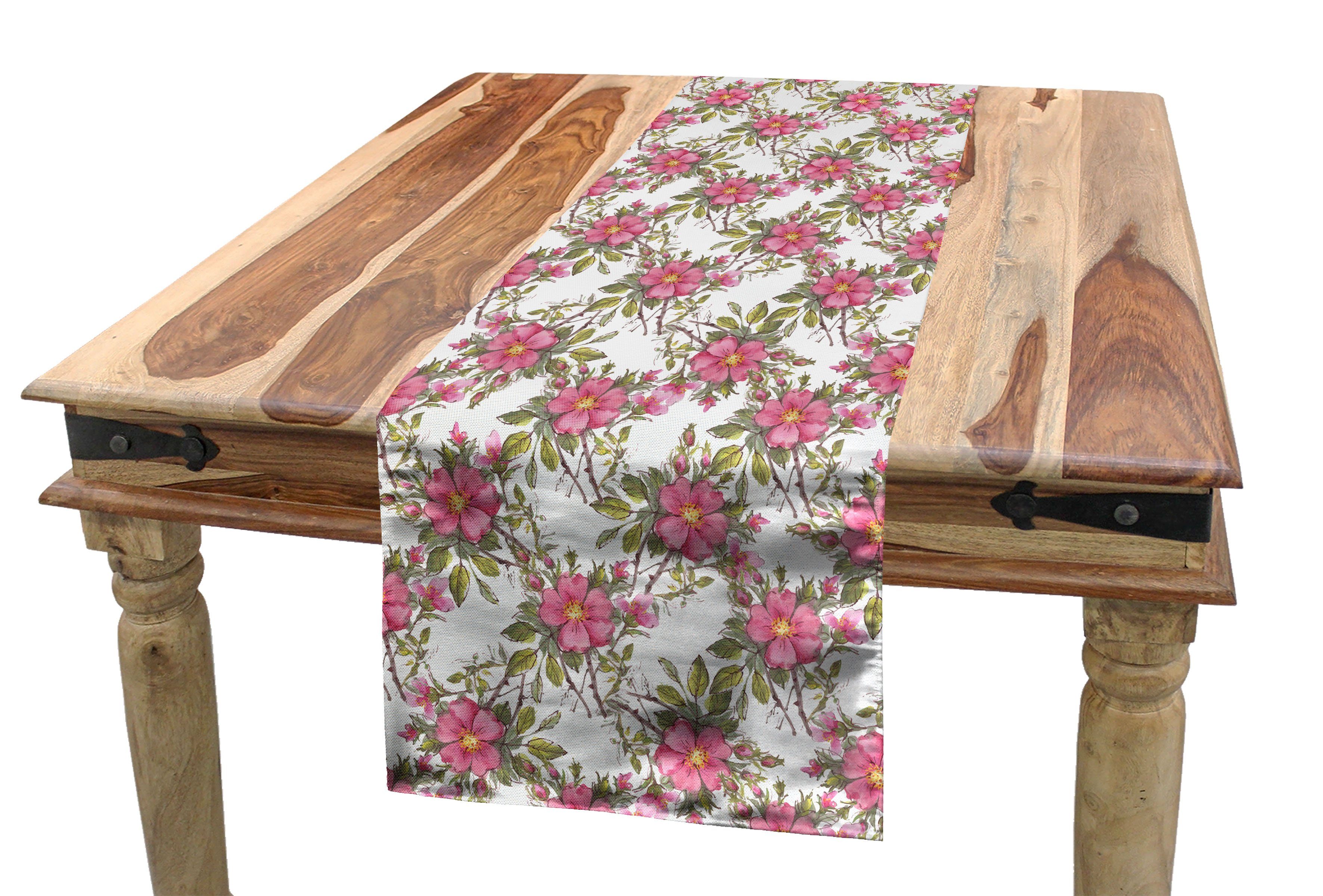 Abakuhaus Tischläufer Esszimmer Küche Rechteckiger Dekorativer Tischläufer, Blume Dog Rose Garden Floral