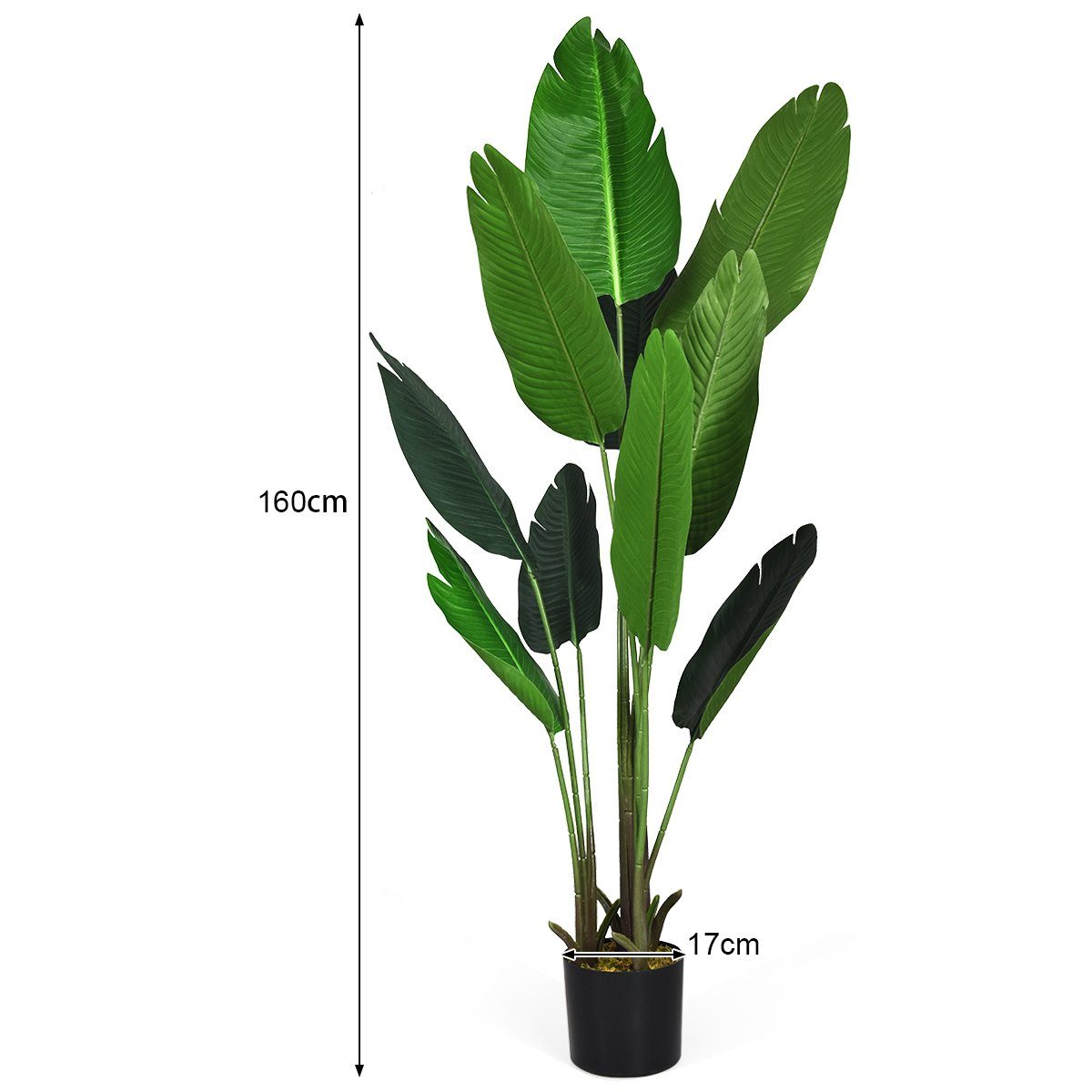 Kunstbaum, Tropische & COSTWAY, Topf mit 10 Blättern, 160cm Palme,