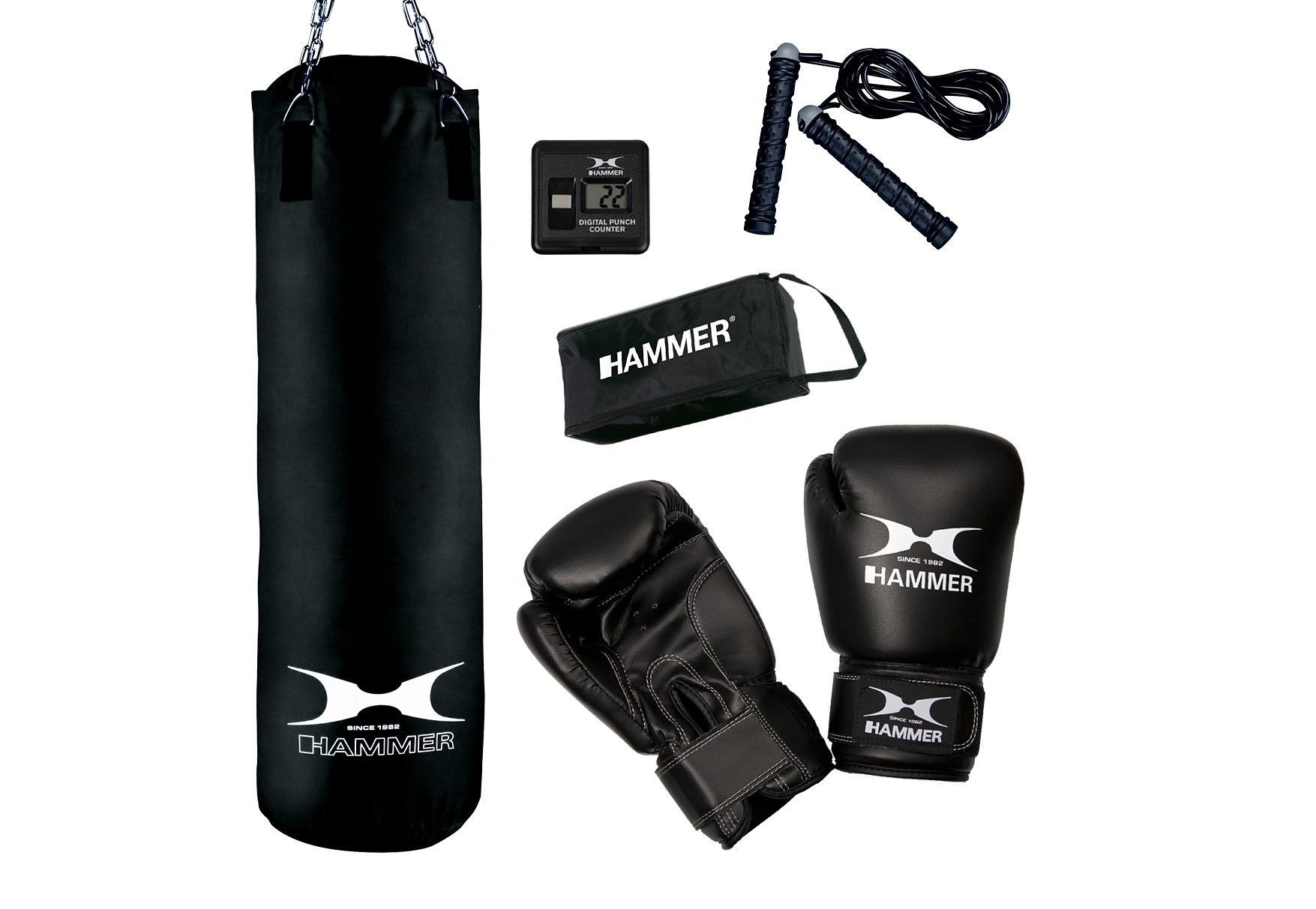 Hammer Boxsack Chicago (Set, 4-tlg., mit Boxhandschuhen, mit Sprungseil)