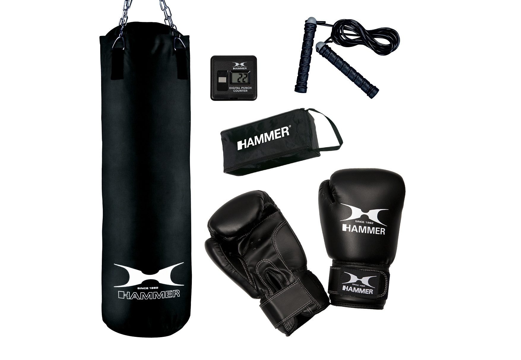 Hammer Boxsack Chicago (Set, 4-tlg., mit Sprungseil, mit Boxhandschuhen)