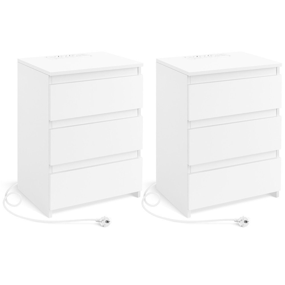Yaheetech Nachttisch mit Ladestation, 2 USB-Anschlüsse und 2 AC-Steckdosen (2-St), Beistelltisch mit 3 Schubladen, 45,5 × 35,5 × 60,5 cm