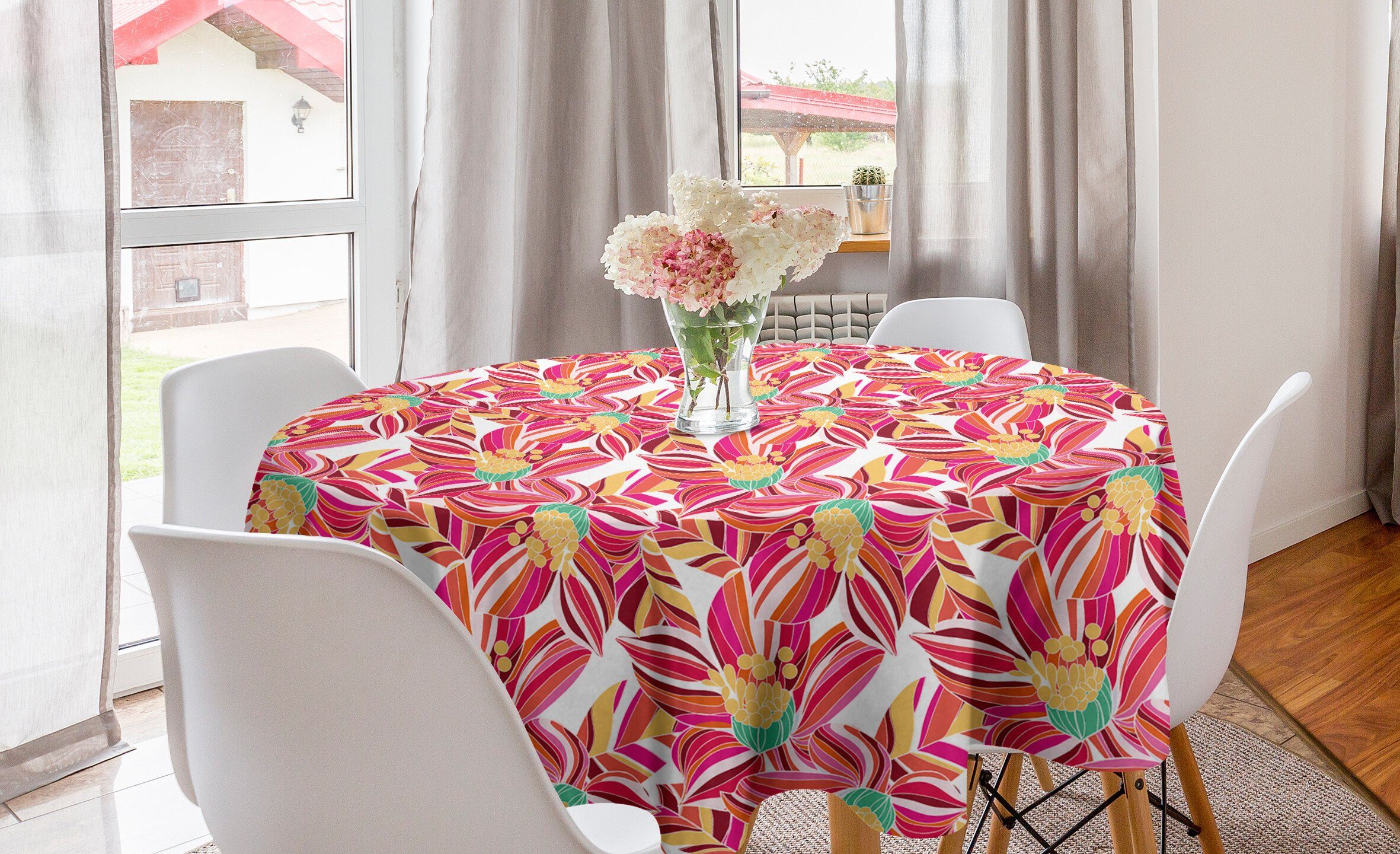 Abstrakte Kreis Küche Frühlings-Blüten Esszimmer Tischdecke Abdeckung Dekoration, für Abakuhaus Blumen Tischdecke