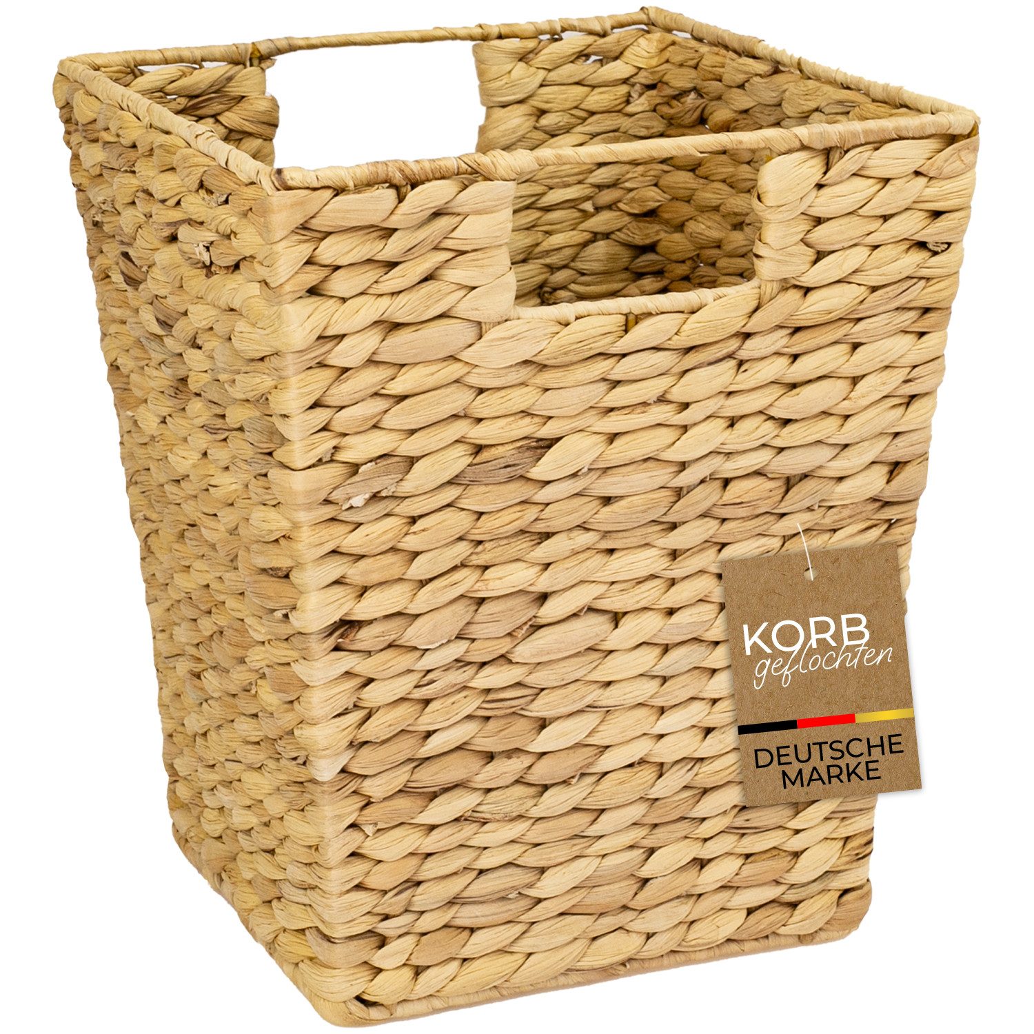 HMF Papierkorb Papierkorb Büro, rechteckiger Aufbewahrungskorb geflochten, aus Wasserhyazinthe, 25 x 25 x 30 cm, Naturfarben