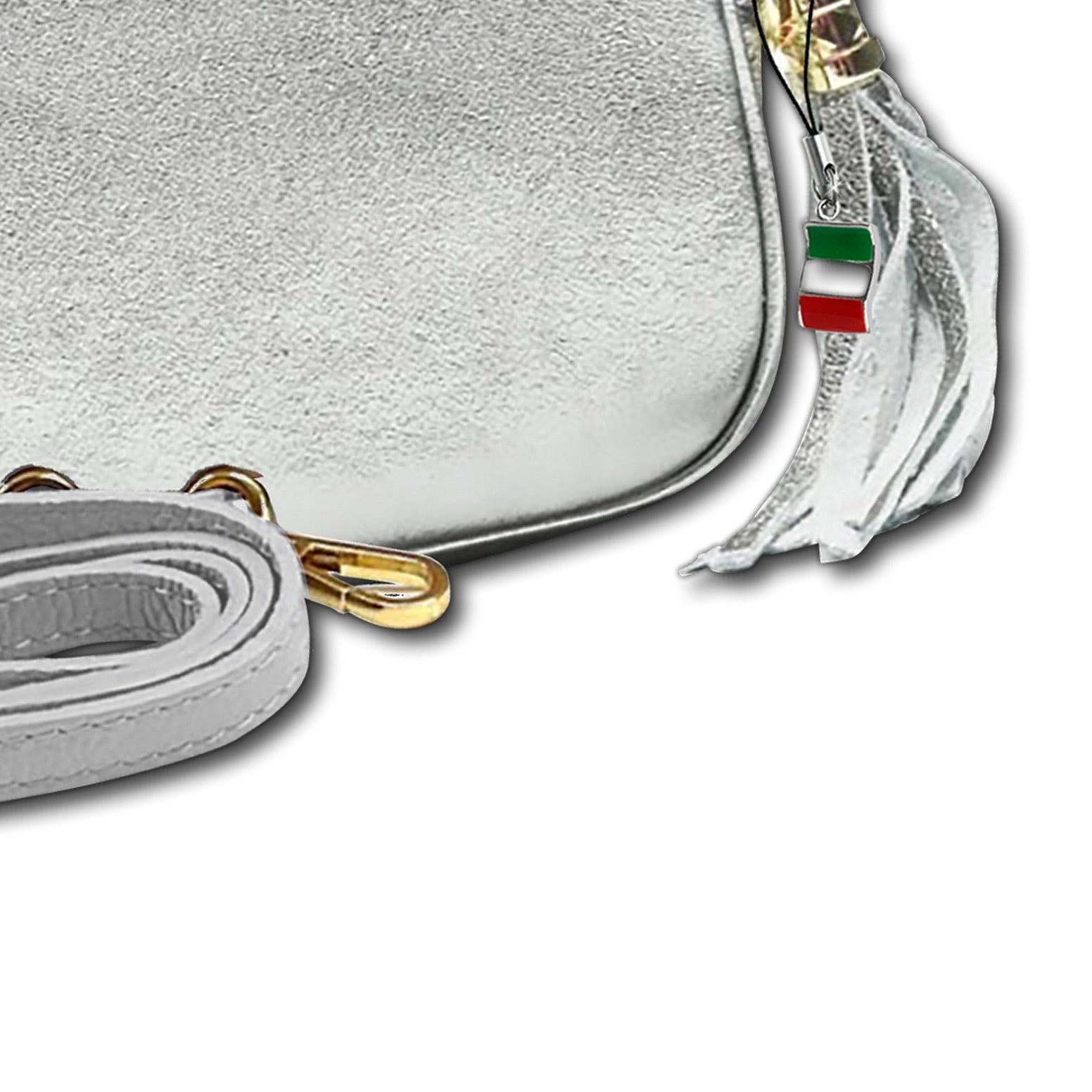 FLORENCE Umhängetasche Florence Umhängetasche Echtleder Tasche (Umhängetasche), Damen Umhängetasche Leder, silber metallic ca. 21cm x ca. 16cm