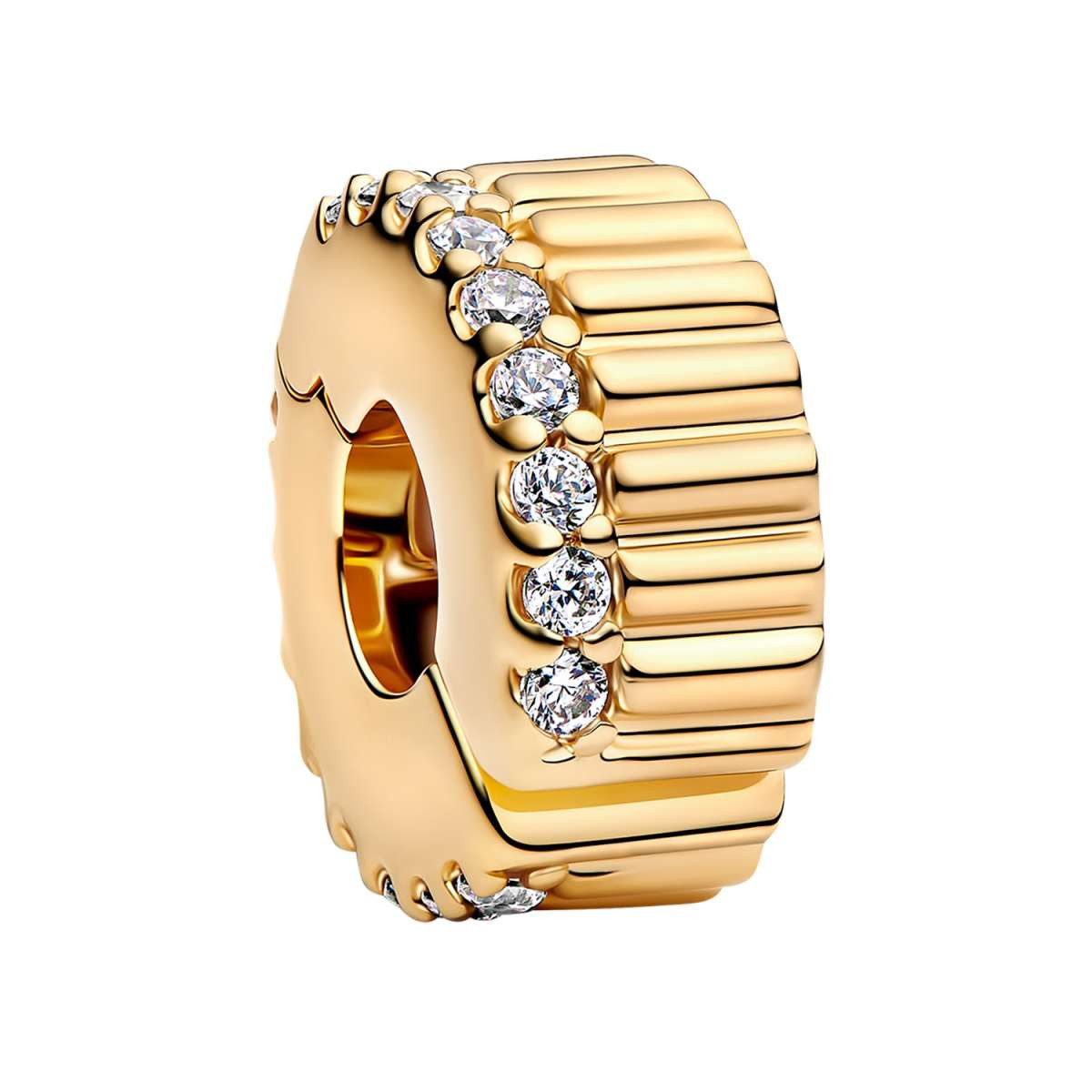 Pandora Charm Kugel 764078C01, Clip Goldfarben Gerippt