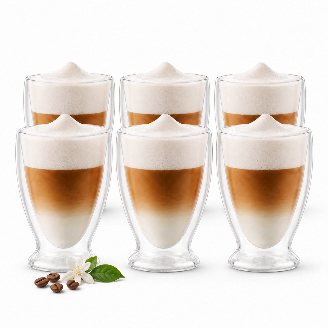 LAPRESO Latte-Macchiato-Glas Doppelwandig Thermogläser Kaffeegläser Set 300 ml, 7-tlg., Borosilikatglas, 6er Set