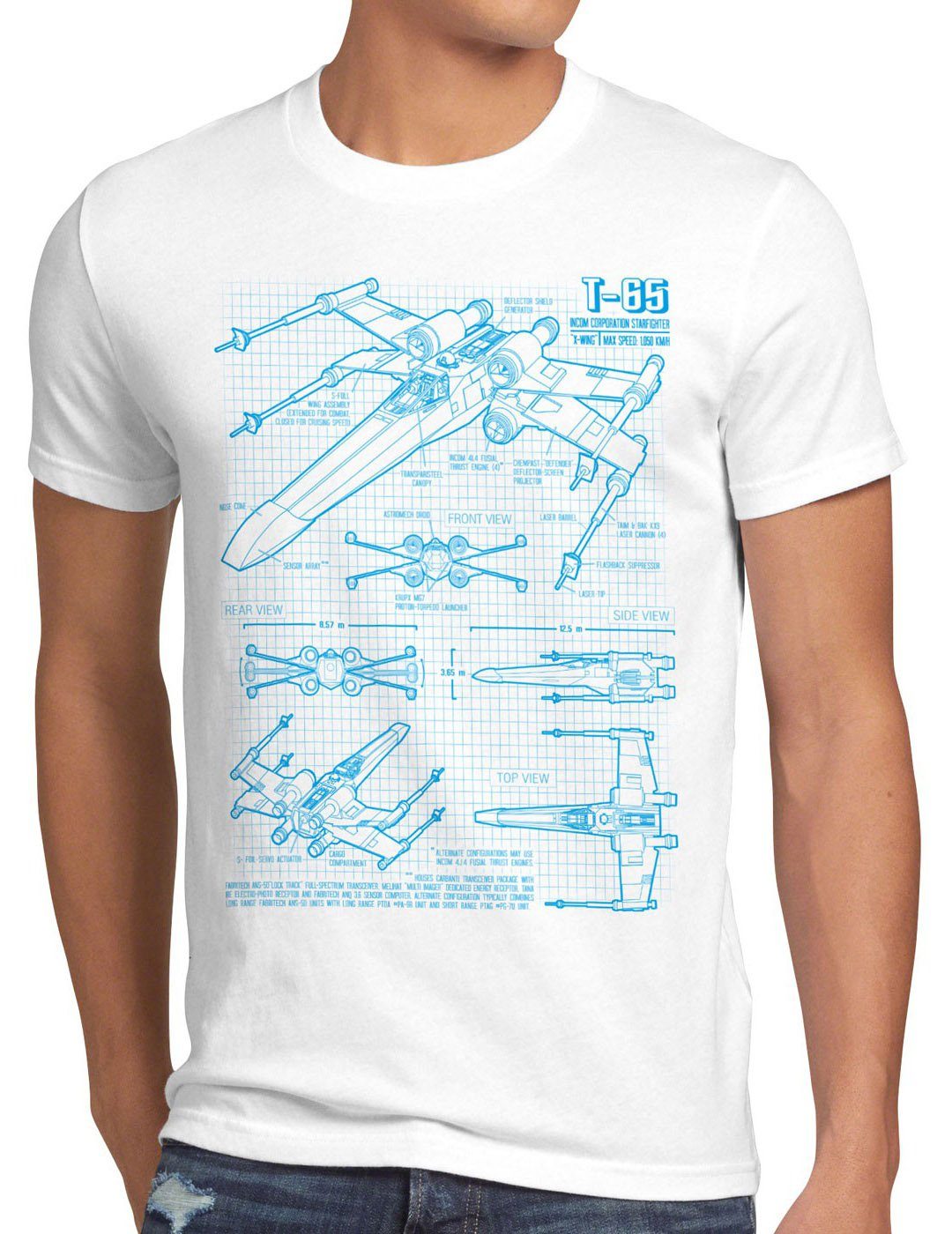 style3 Print-Shirt T-65 Jäger Herren T-Shirt wing star darth wars rebellion battlefront x-flühler weiß