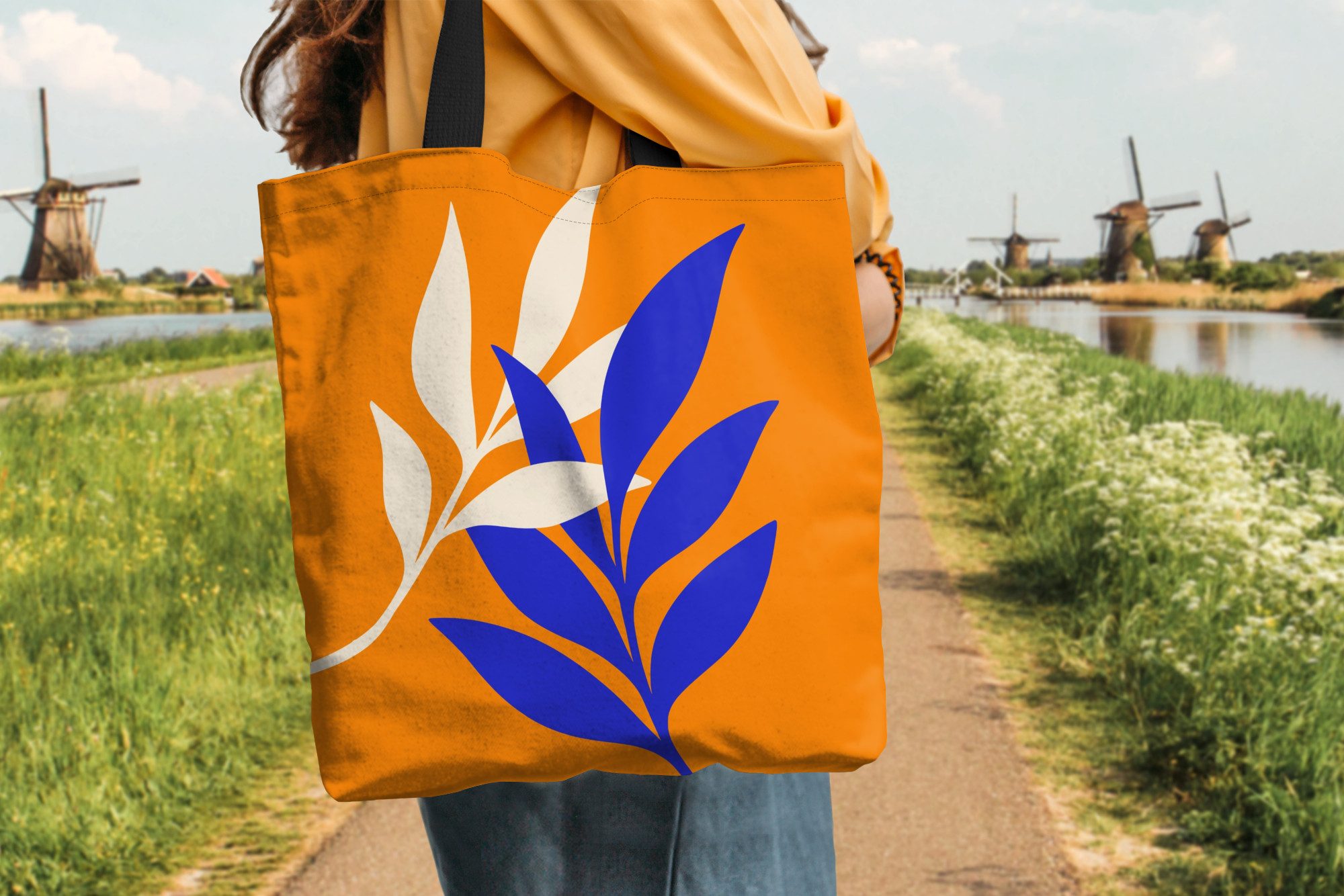 MuchoWow Shopper Äste - Blätter - Minimalistisch - Blau, Handtasche, Damen und Herren, Schultertasche, Umhängetasche, Tote Bag