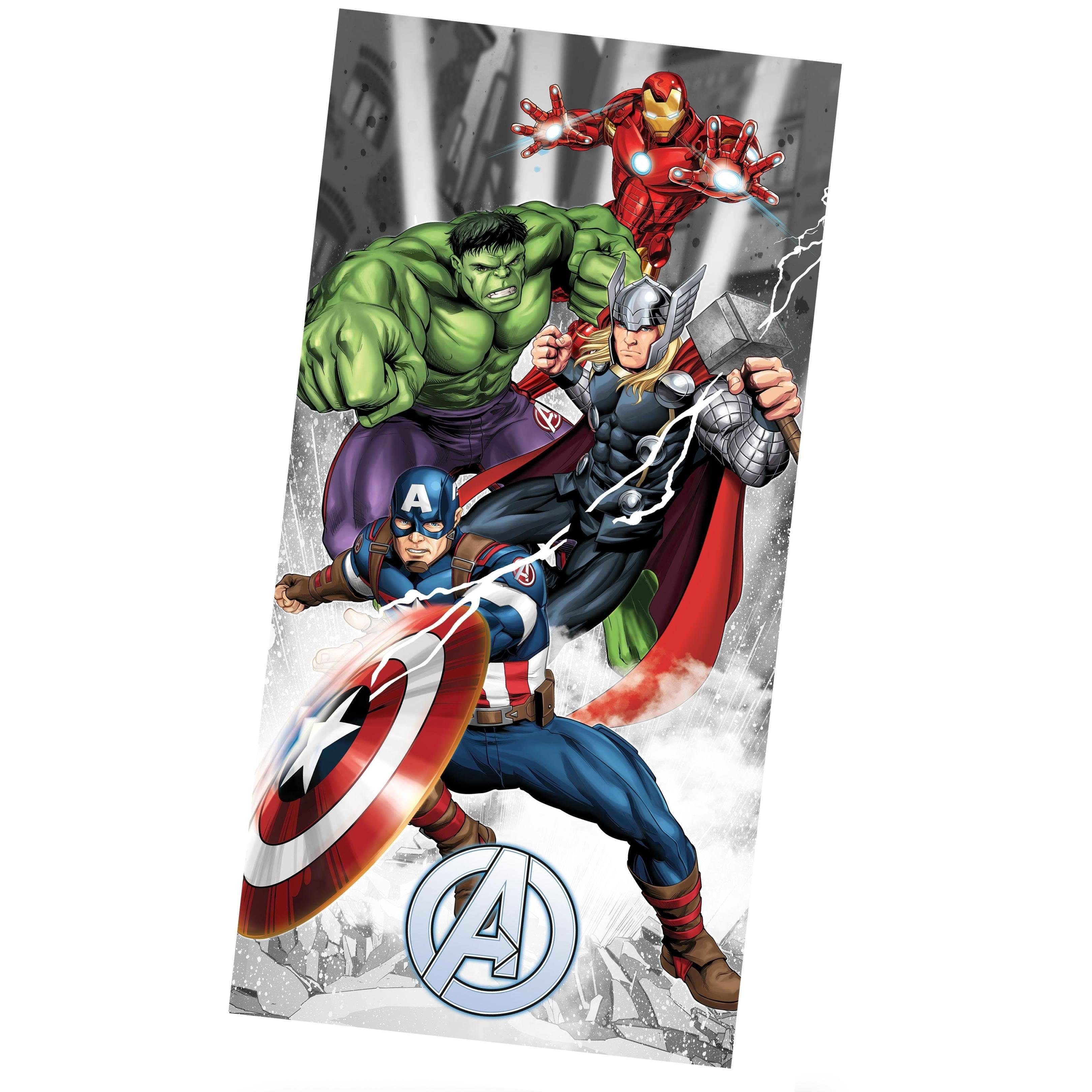 MTOnlinehandel Badetuch Avengers 70x140 cm, 100 % Baumwolle, Marvel's Avengers Heroes, Baumwolle (1-St), Captain America, Iron Man, Hulk & Thor Bade- / Strandtuch für Kinder