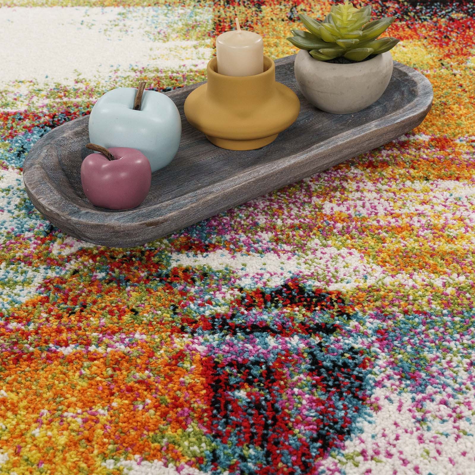 TaCa Home Teppich Kurzflor-Frisee-Teppich, rechteckig, Höhe: 16 mm, Wohnzimmer Esszimmer Schlafzimmer Gang Flur, bunt - 120 x 170 cm