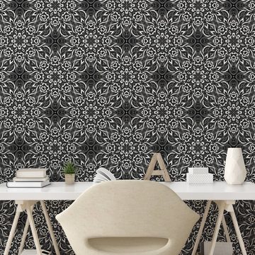 Abakuhaus Vinyltapete selbstklebendes Wohnzimmer Küchenakzent, Schwarz und weiß Blatt Zusammensetzung