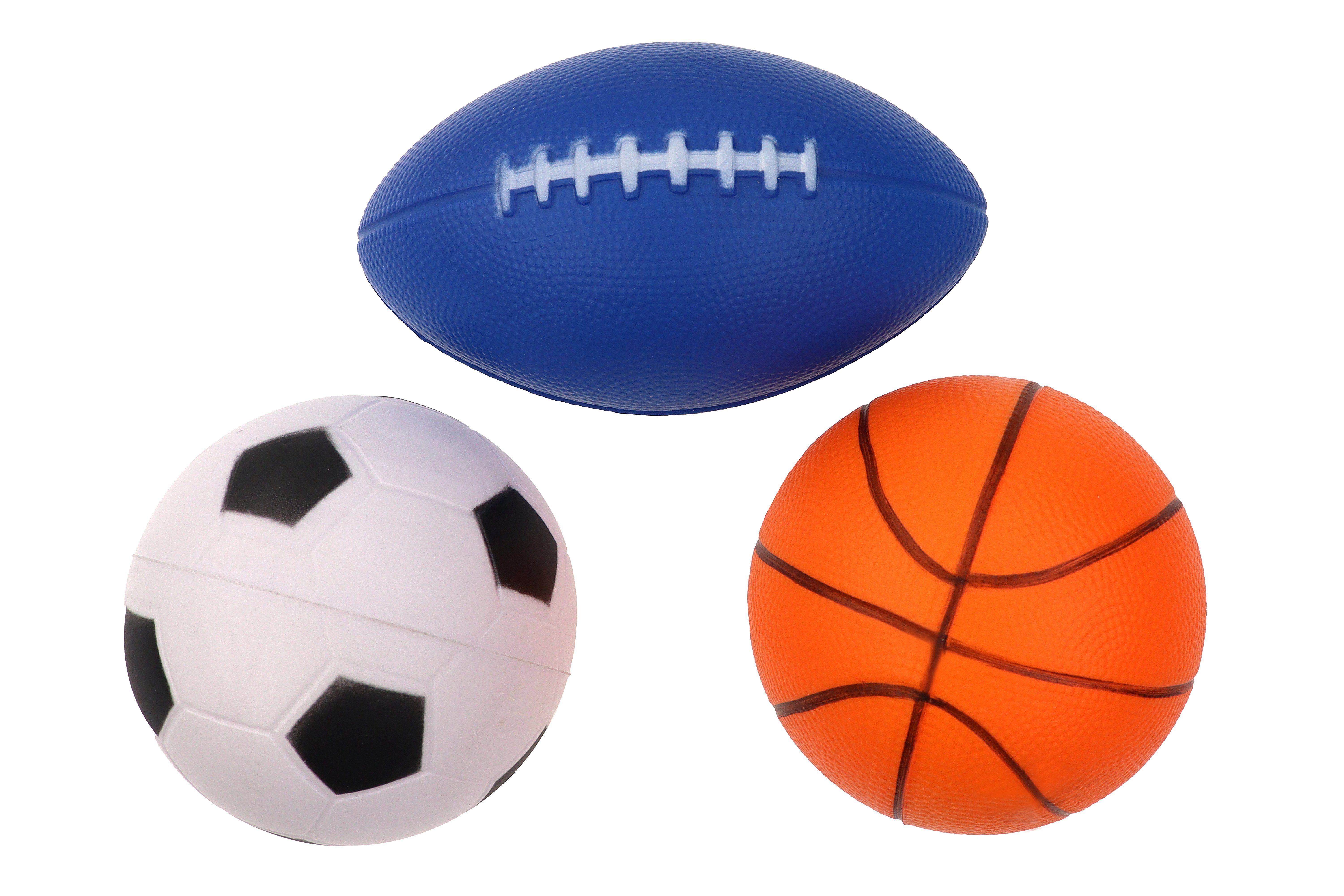 Softball aus Schaumstoff, Spielball 3er Stressabbau ELLUG Fußball Kinder Rugby Spielball Babyball Basketball ca.10cm Ø Set
