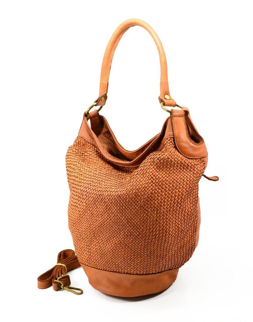 BZNA Schultertasche Taina Italy Designer Damen Handtasche Tasche Leder Shopper, geflochtenes Leder Cognac