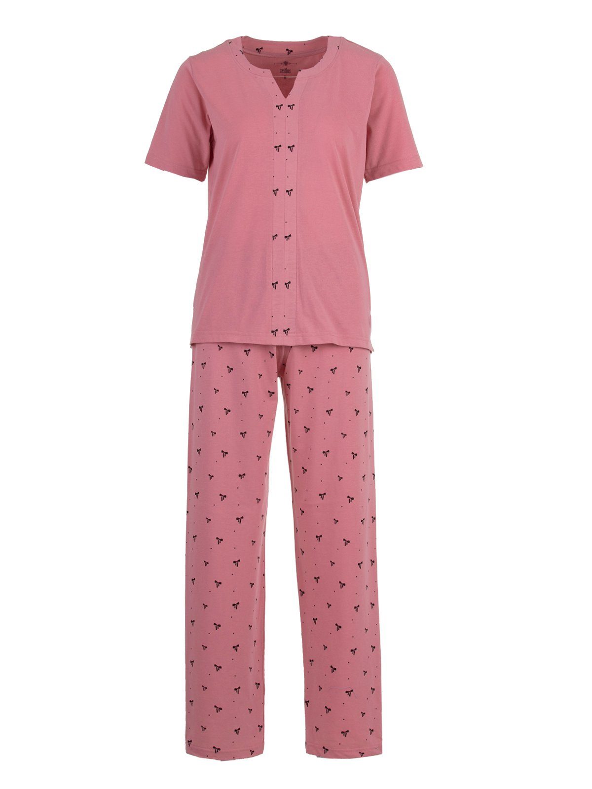 Schlafanzug Schleife Pyjama altrosa Kurzarm - Set zeitlos