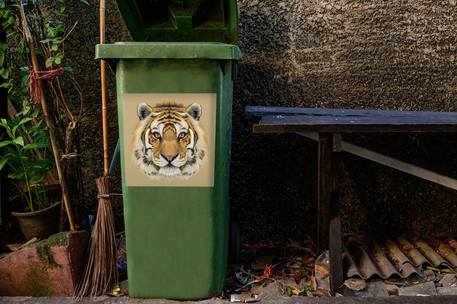 MuchoWow (1 Mülleimer-aufkleber, Tiger - Tiere Container, Mülltonne, Wandsticker Sticker, Abfalbehälter St), Jungtier -