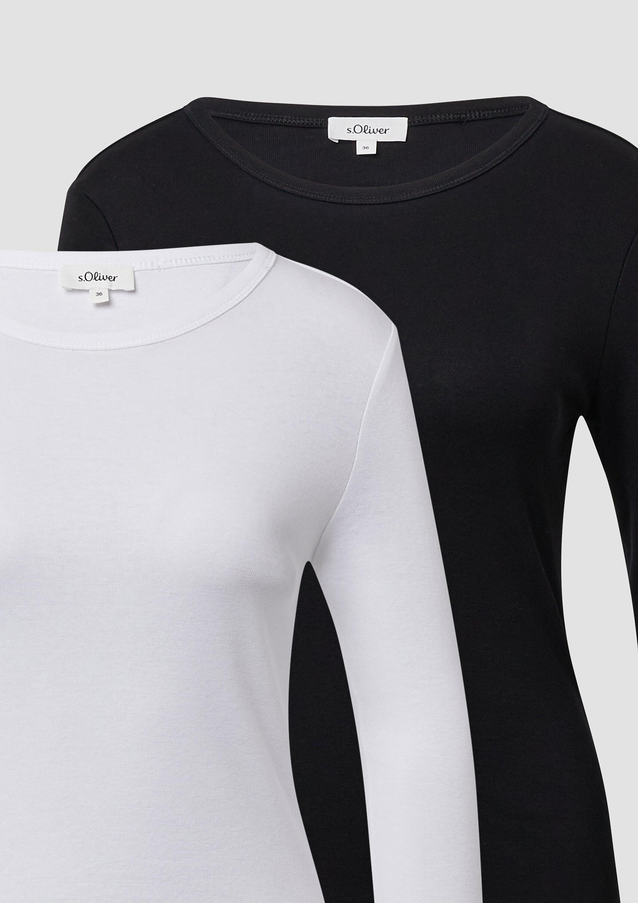 s.Oliver Langarmshirt T-Shirt Geripptes Slim-Fit-Longsleeve im 2er-Pack