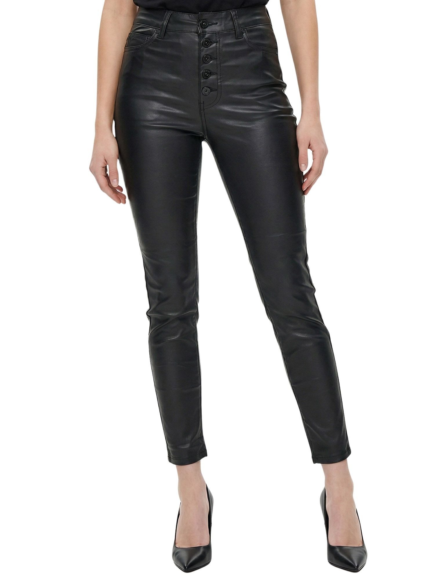 Tazzio Skinny-fit-Jeans F140 Leder-Optik, offene Knopfleiste, High Waist