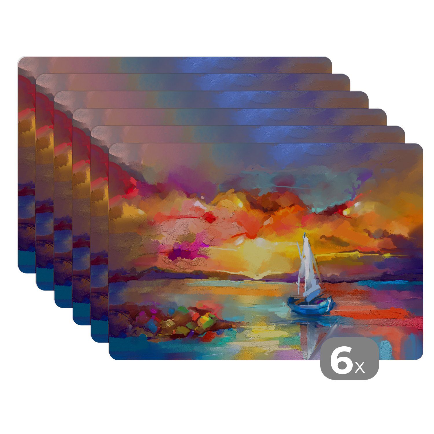 Platzset, Malerei - Ölfarbe - Boot - Farben, MuchoWow, (6-St), Platzset, Platzdecken, Platzmatte, Tischmatten, Schmutzabweisend