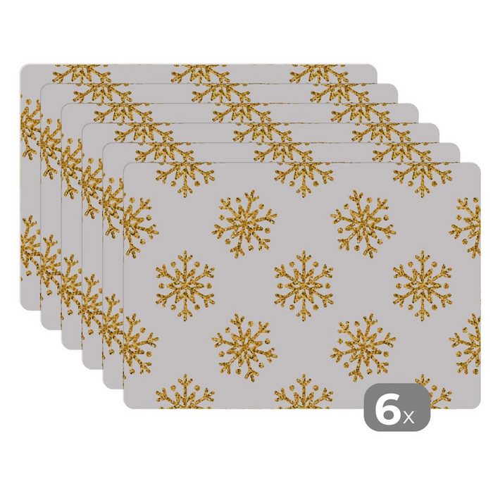 Platzset Schneeflocke - Gold - Glitter - Weihnachten - Design MuchoWow (6-St) Platzset Platzdecken Platzmatte Tischmatten Schmutzabweisend