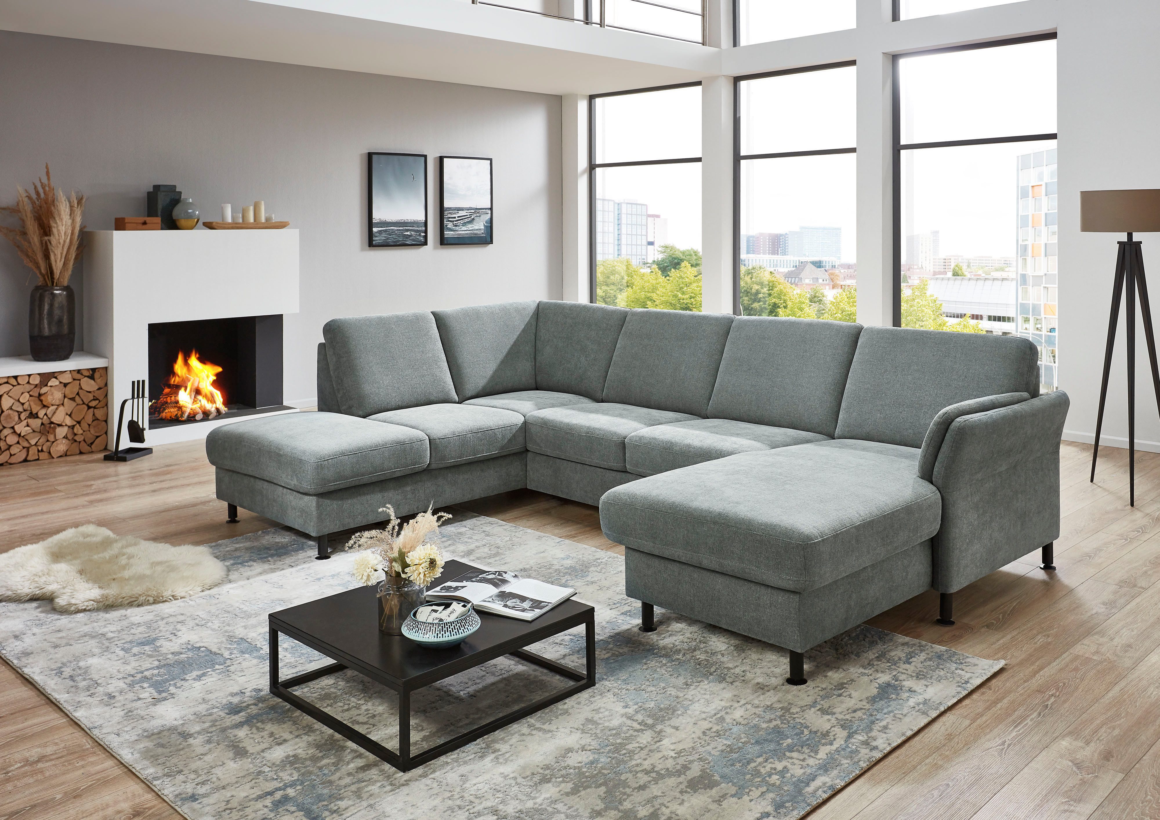 Die PlanBar Wohnlandschaft ZE-EM18013 U-Form, Breite 305 cm, 3 Teile, wahlweise mit Kopfstützen und Liegearmlehne