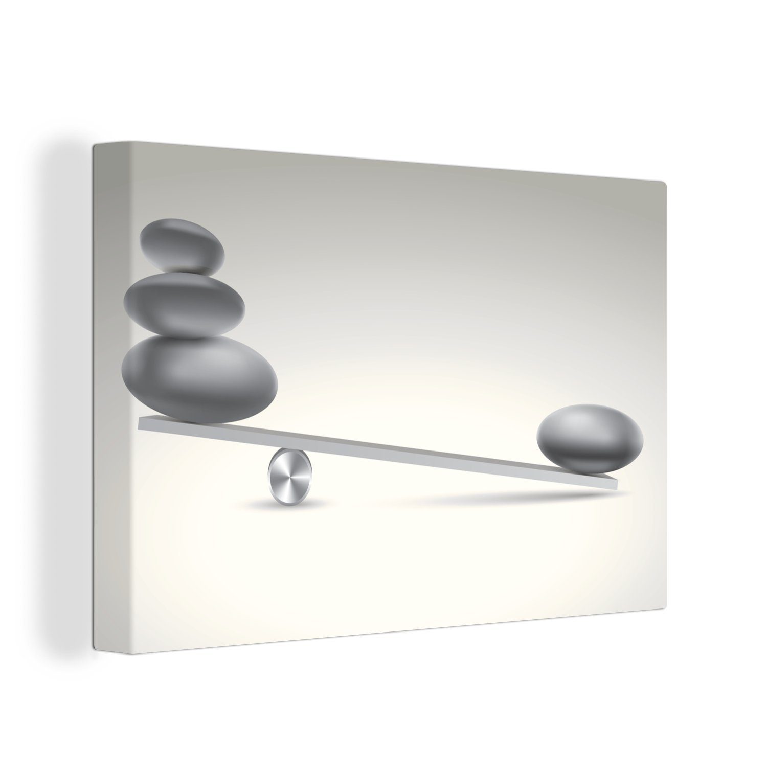 OneMillionCanvasses® Leinwandbild Zen-Steine auf einem Schwebebalken, (1 St), Wandbild Leinwandbilder, Aufhängefertig, Wanddeko, 30x20 cm | Leinwandbilder
