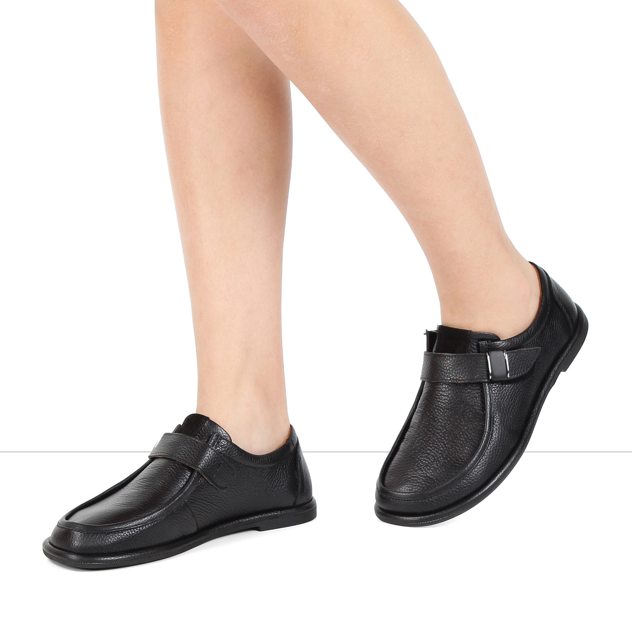 Celal Gültekin Klettverschluss Mokassin-Naht Slipper Flach Damen Slipper Narbenleder, Klettverschluss, Schwarz, 38
